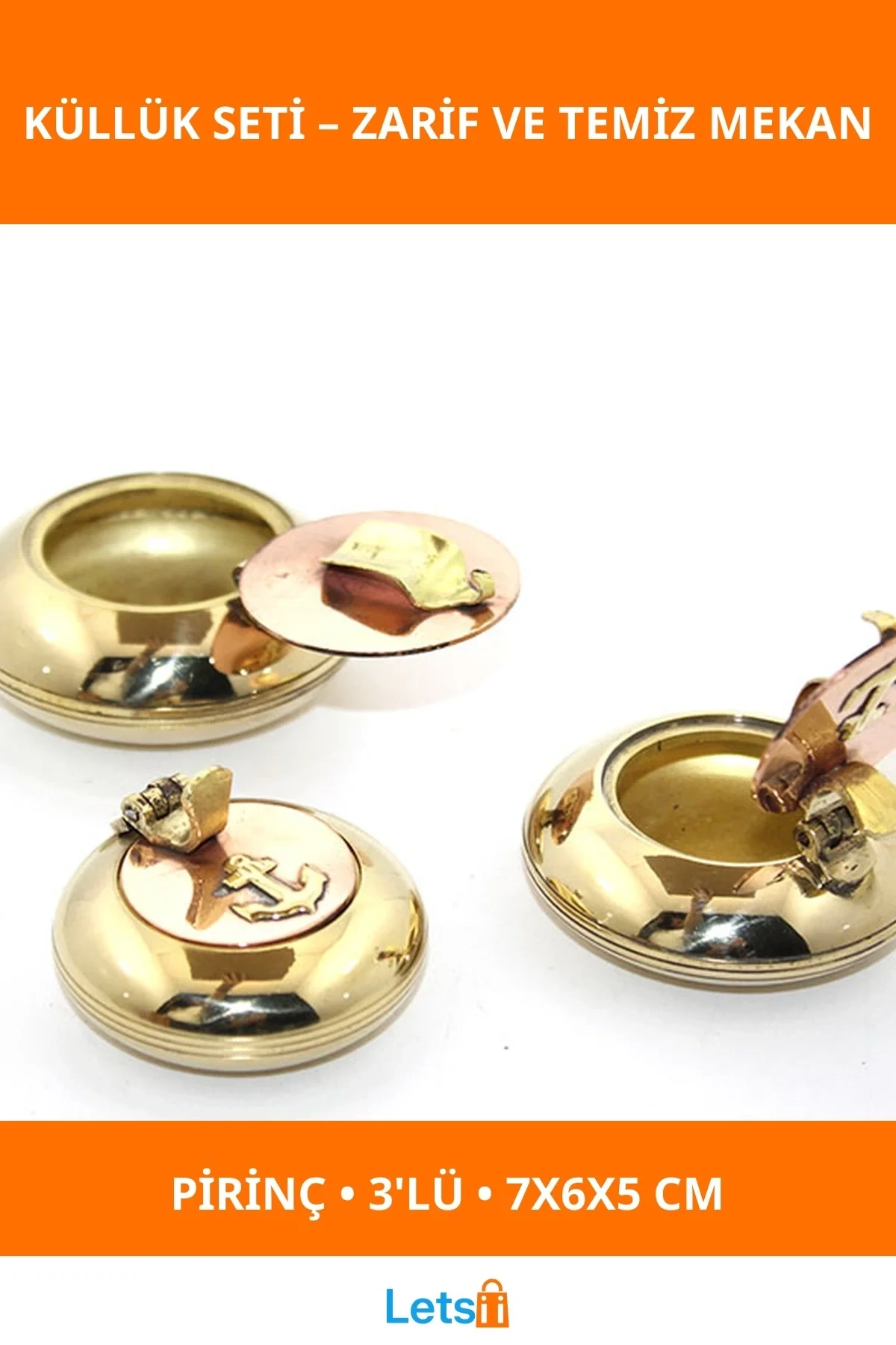 Dekoratif Kapaklı Pirinç 3lü Küllük Seti Denizci Temalı