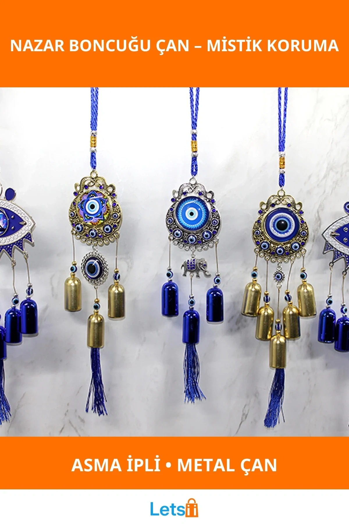 Dekoratif Metal Nazar Boncuğu Çan Mavi 1 Adet
