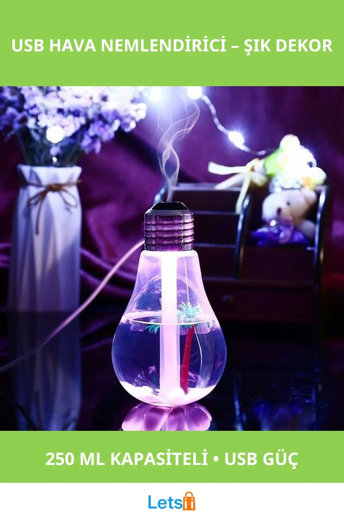 Dekoratif USB Hava Nemlendirici 400ml Ultrasonik İki Aşamalı Tasarım