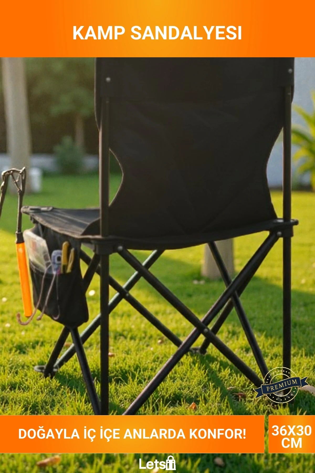 Deluxe Katlanabilir Taşıma Çantalı Cepli Nefes Alan Kumaş Kamp Balıkçı Sandalyesi