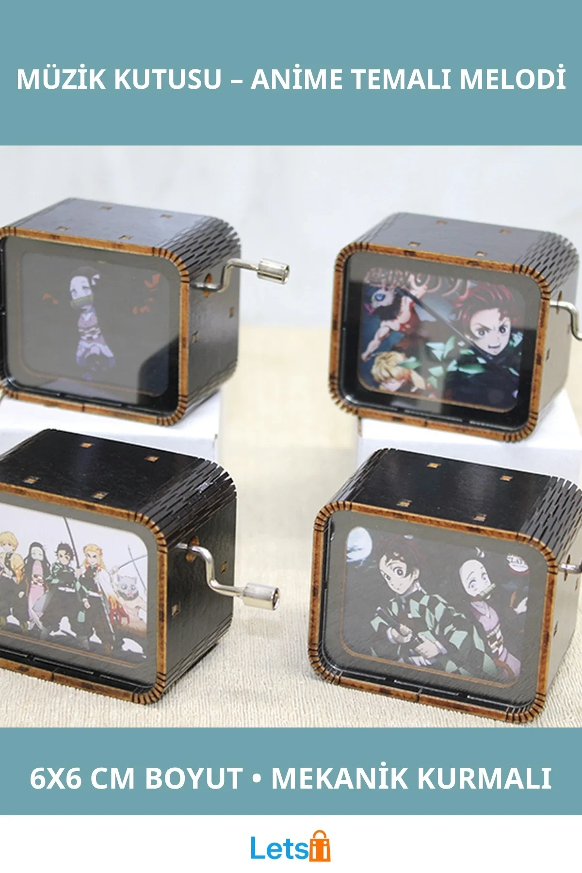 Demon Slayer Temalı Ahşap Müzik Kutusu 6x6 cm