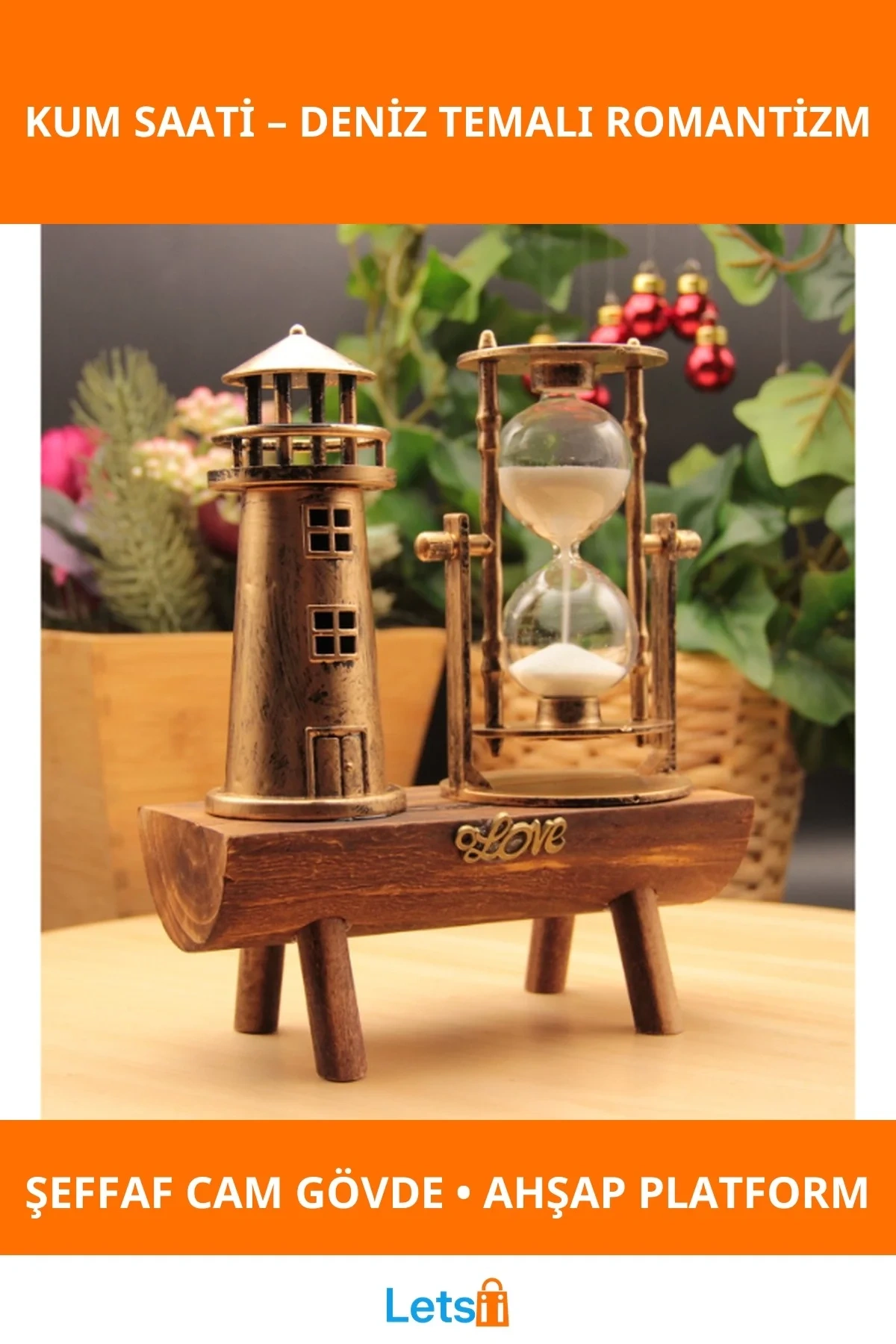 Deniz Temalı Nostaljik Dekoratif Kum Saati Deniz Feneri Biblolu Masa Süsü