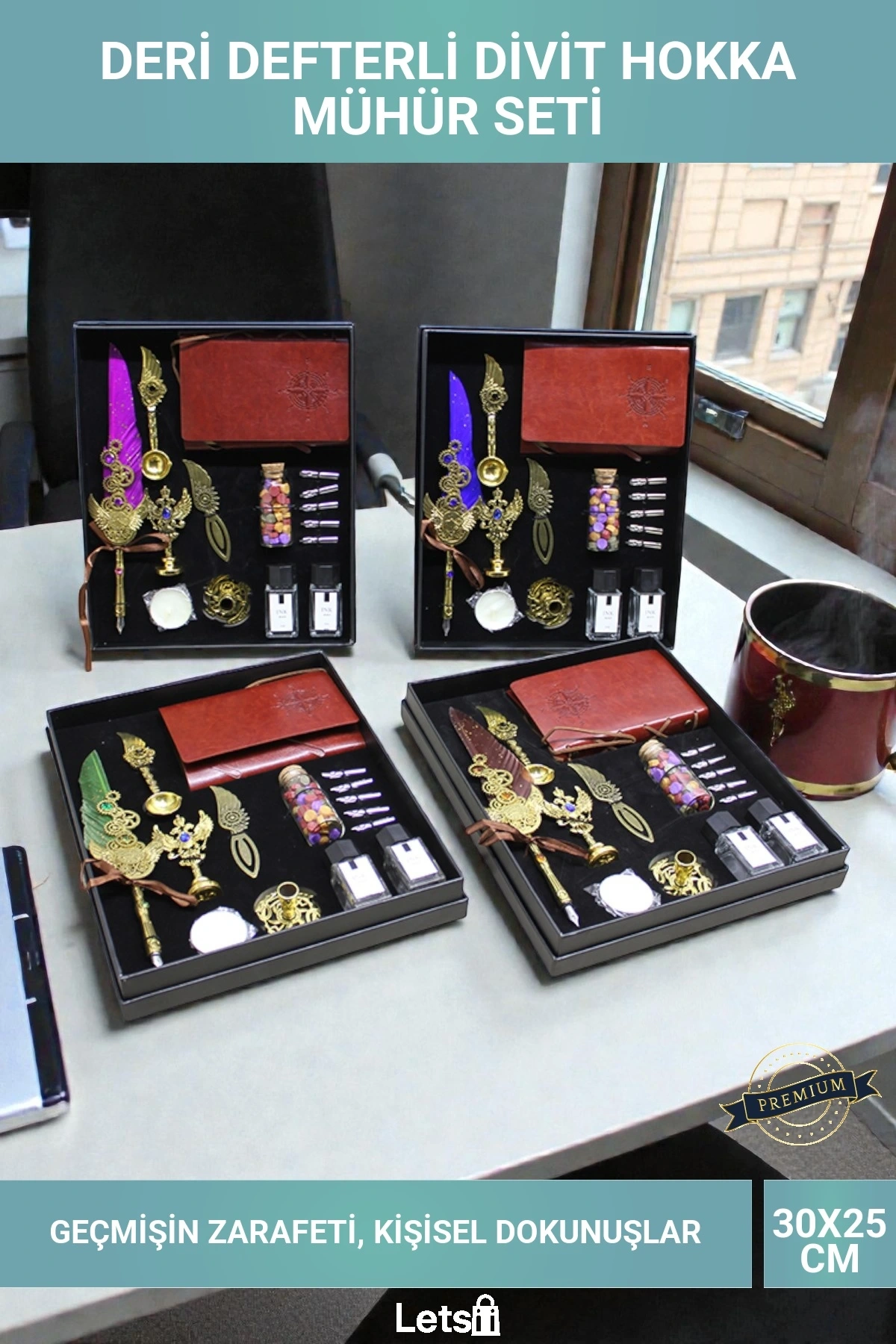 Deri Defterli Divit Kalem Hokka Mühür Seti Hat Sanatı ve Nostaljik Yazı Seti