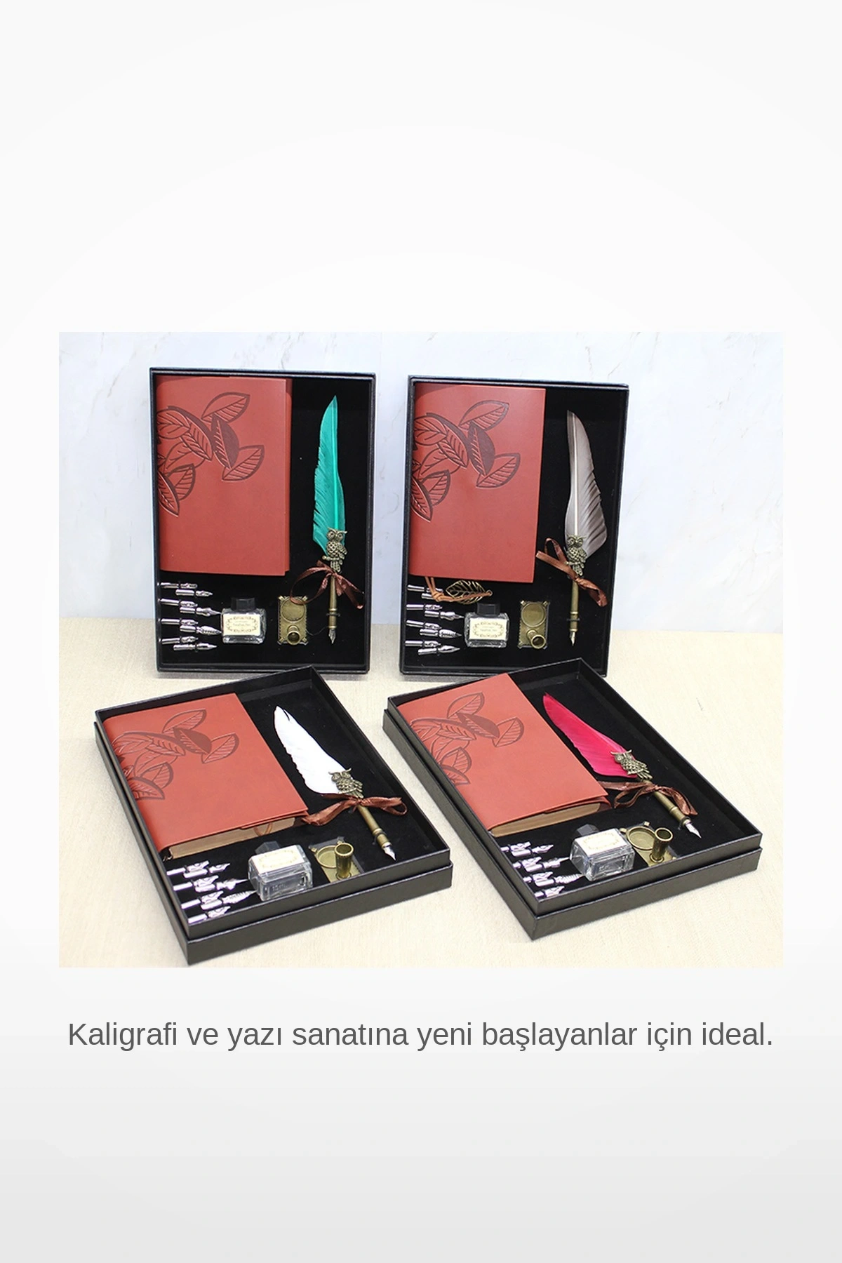 Deri Defterli Divit Kalem Hokka Seti Nostaljik Yazı Seti