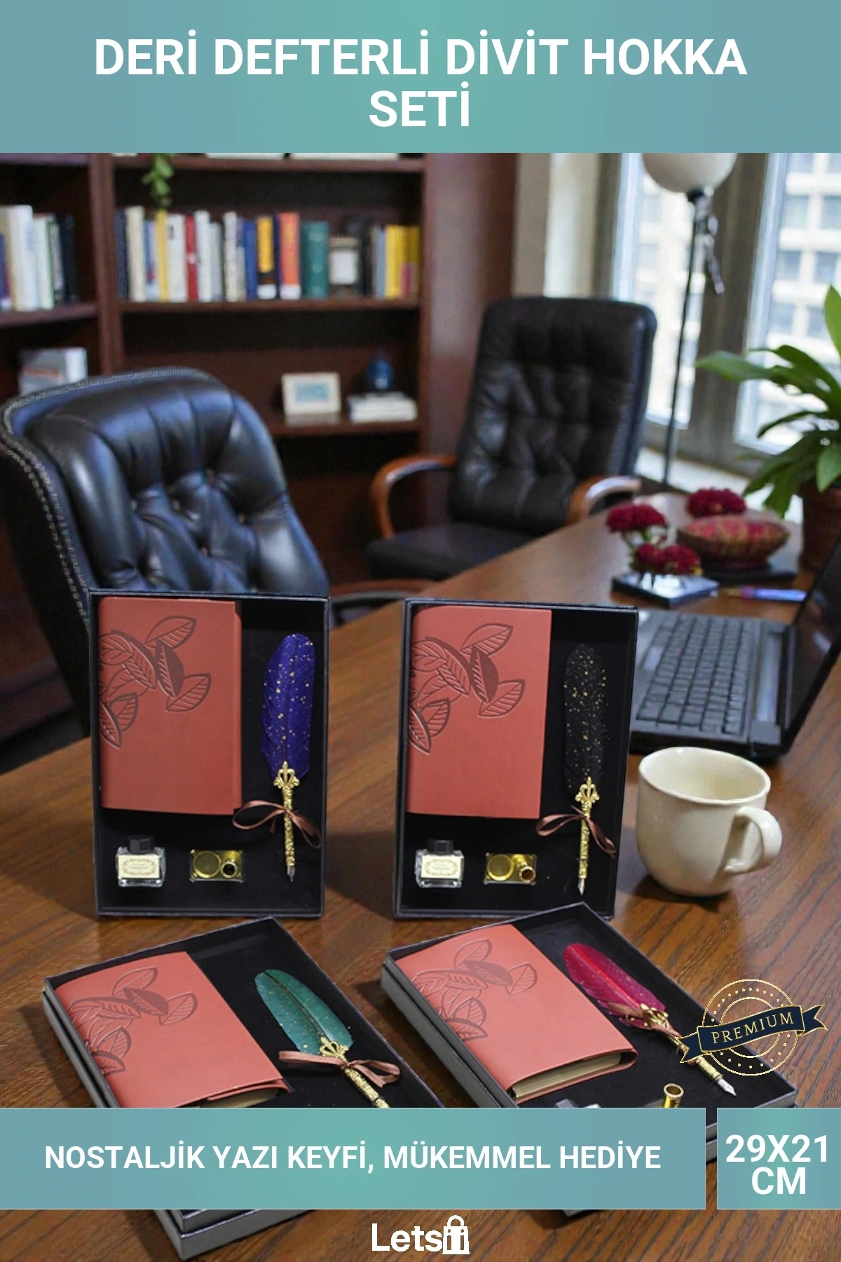 Deri Defterli Divit Kalem ve Hokka Mürekkebi Seti Nostaljik Yazı Seti