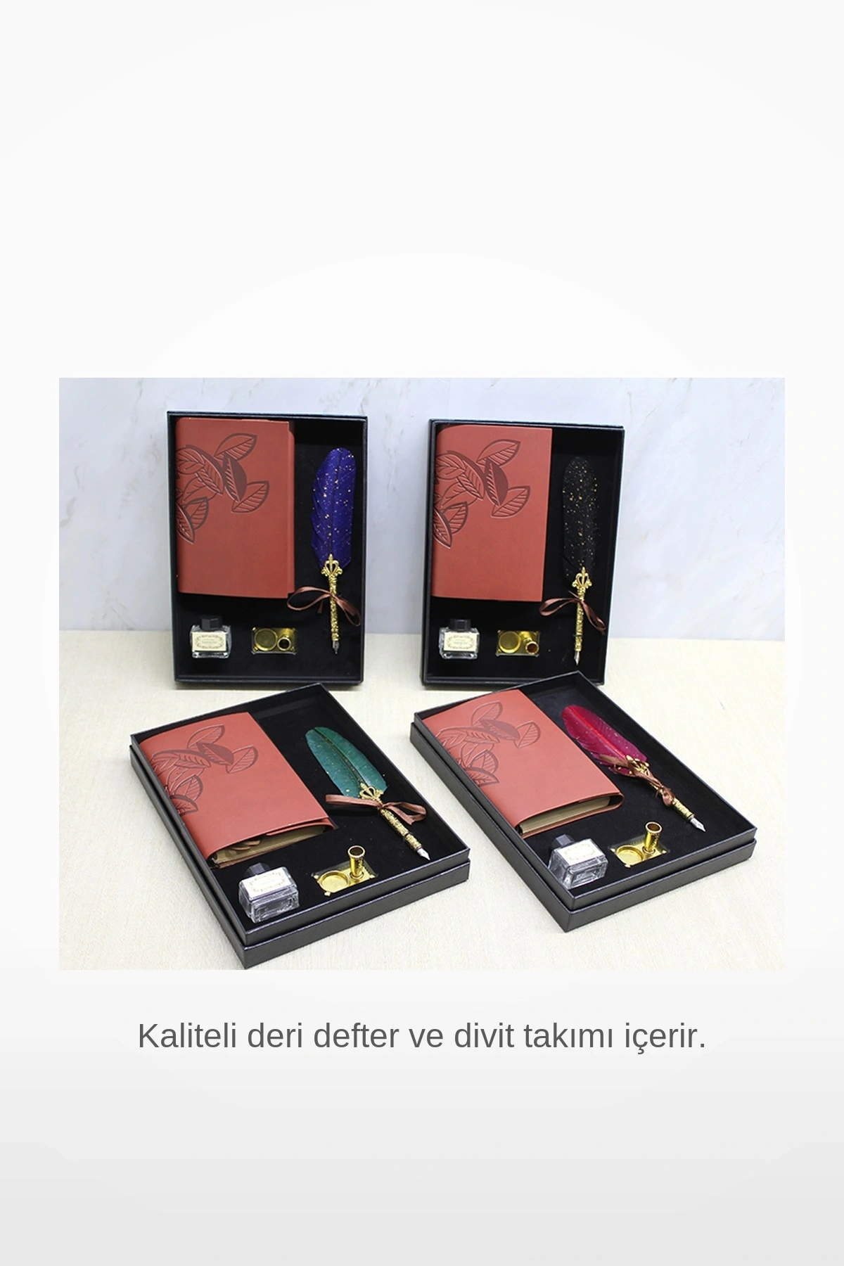 Deri Defterli Divit Kalem ve Hokka Mürekkebi Seti Nostaljik Yazı Seti