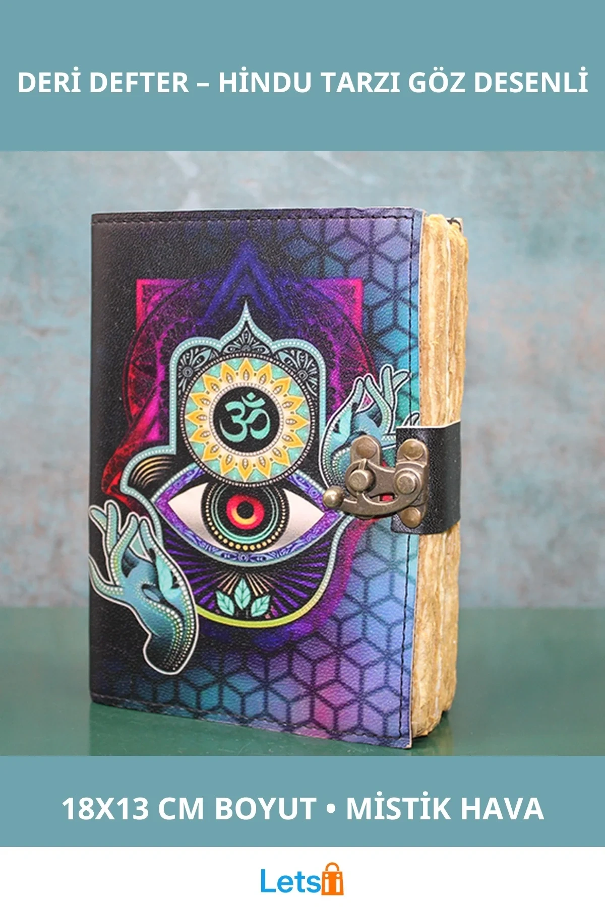 Deri Kapaklı Otantik Hindu Gözlü 18x13 cm Günlük Defter