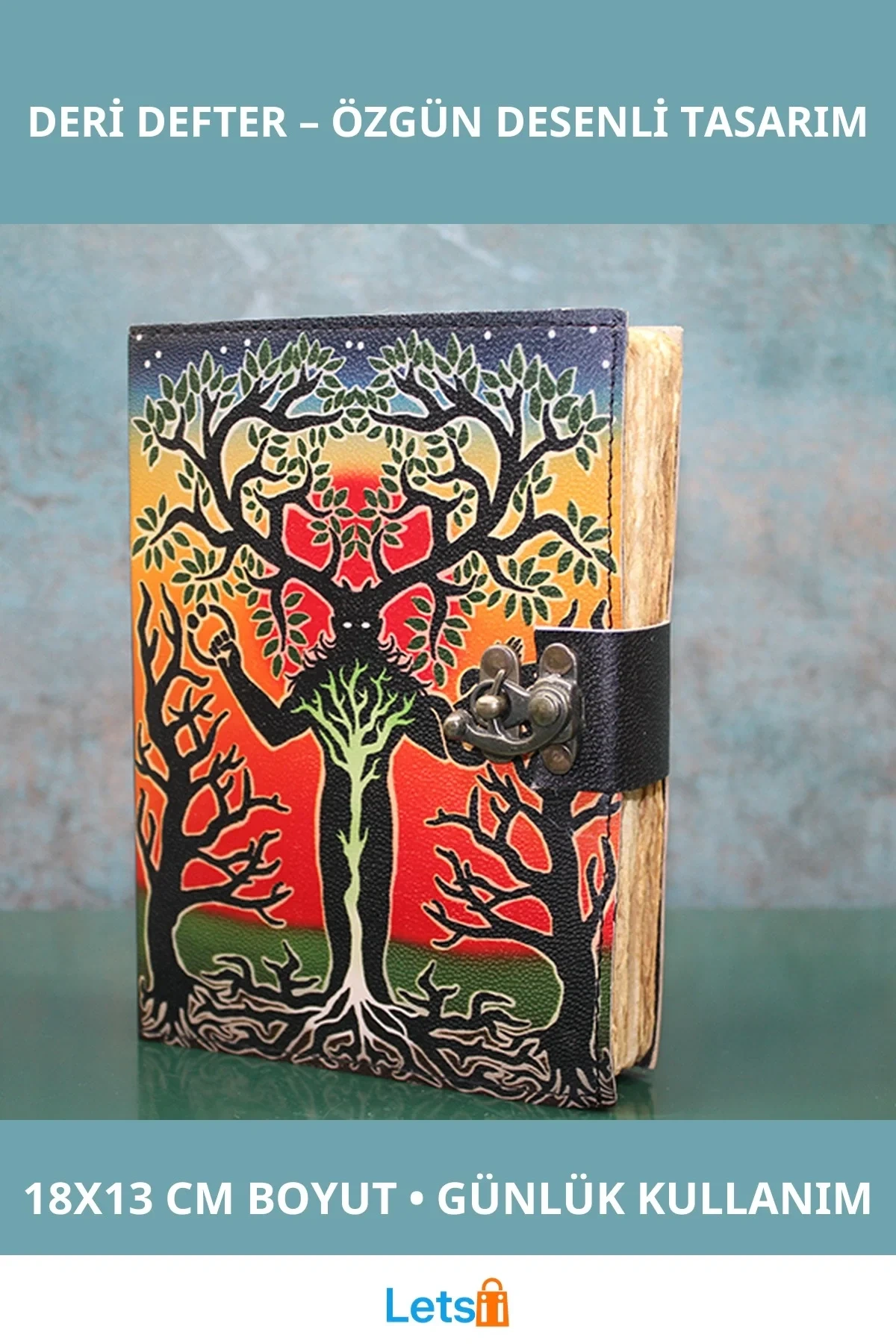 Deri Kapaklı Özgün Tasarım Defter 18x13 cm