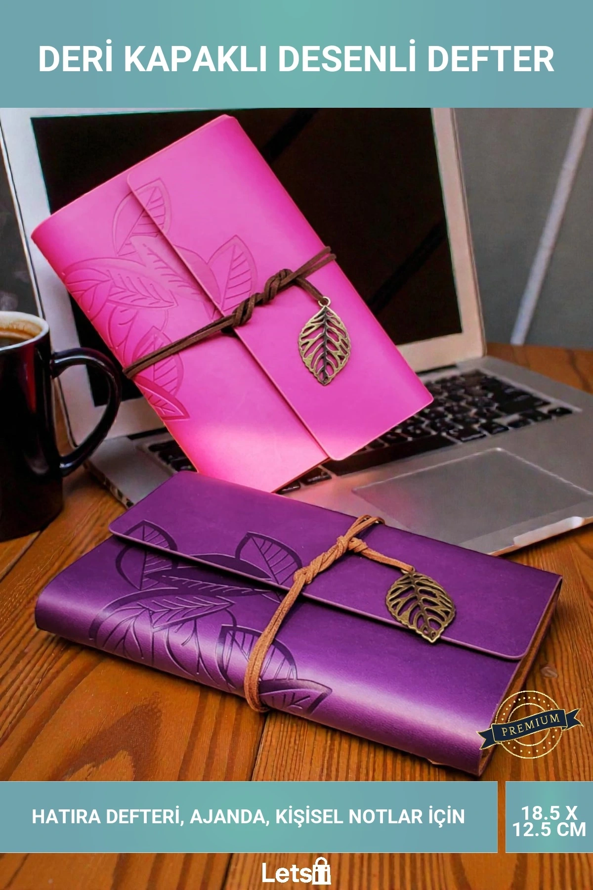 Deri Kapaklı Yaprak Desenli Çizgisiz Hatıra Defteri Ajanda