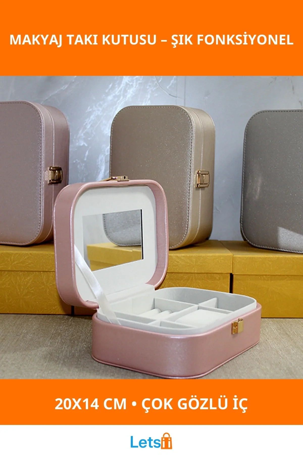Deri Kaplamalı Çok Gözlü Makyaj ve Takı Kutusu 20x14 cm