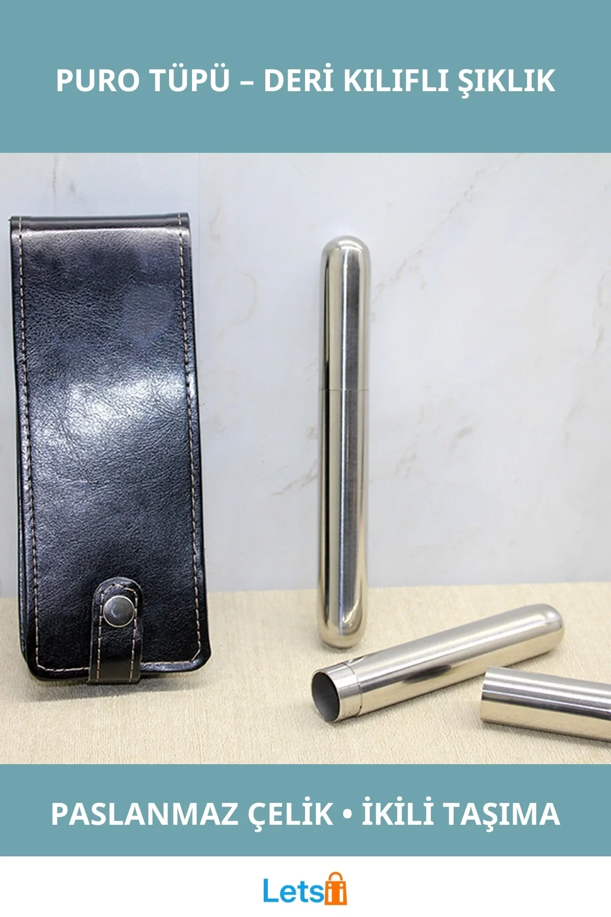 Deri Kılıflı İkili Paslanmaz Çelik Puro Tüpü