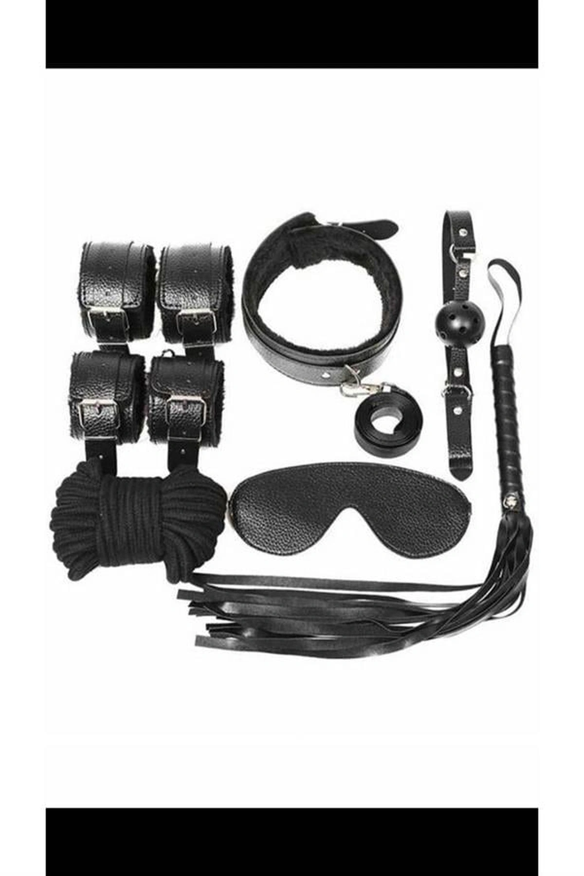 Deri Maske Kelepçe Ve Ağız Topu Fantezi Set Siyah Renk