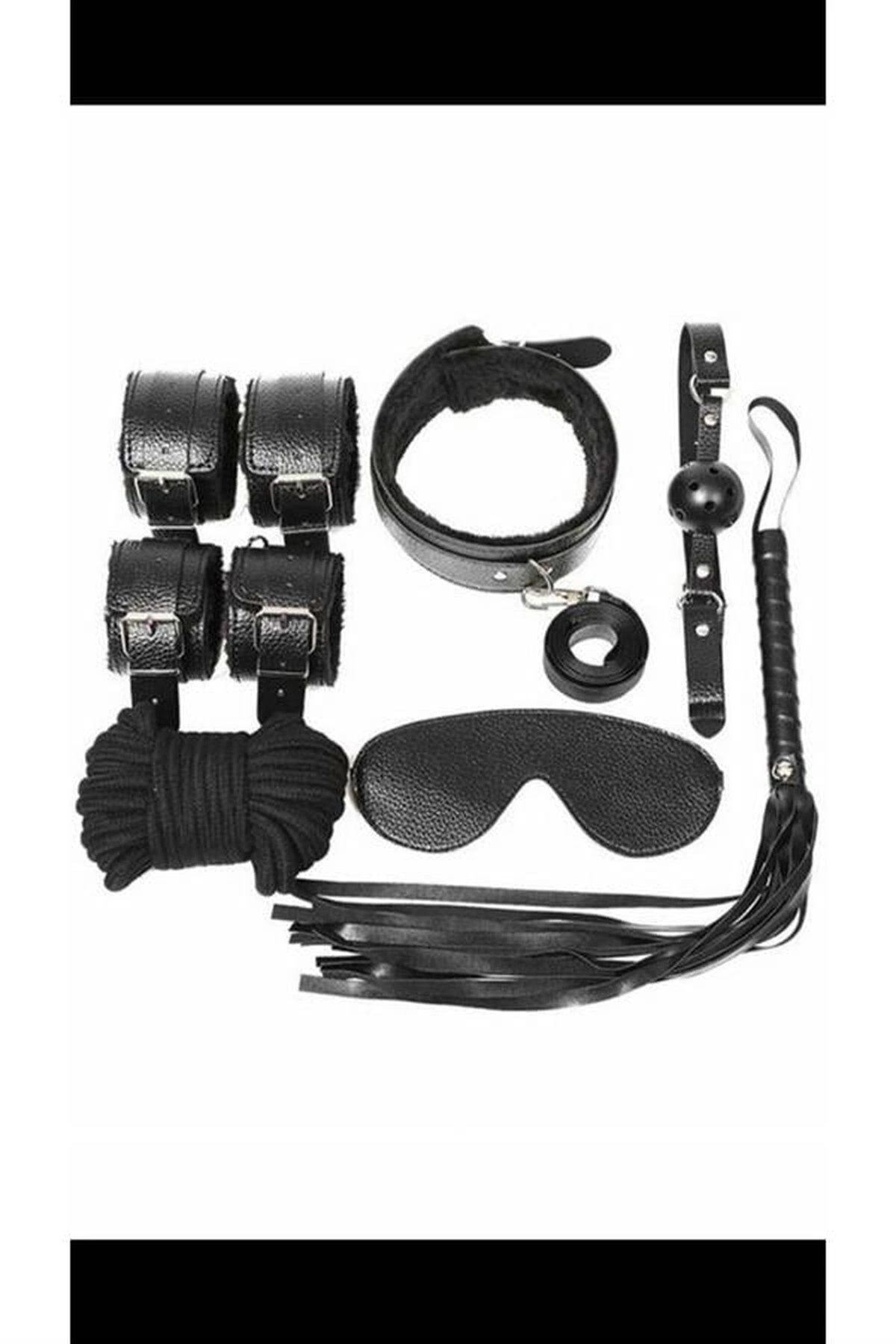 Deri Maske Kelepçe Ve Ağız Topu Fantezi Set Siyah Renk