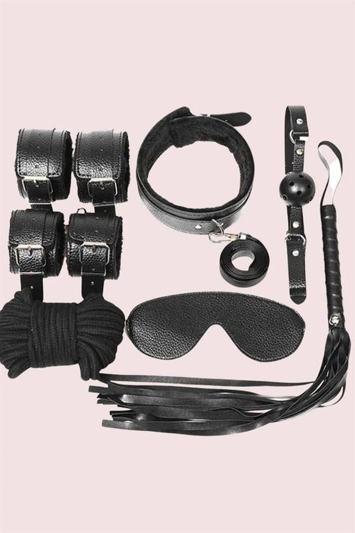 Deri Maske Kelepçe Ve Ağız Topu Fantezi Set Siyah Renk