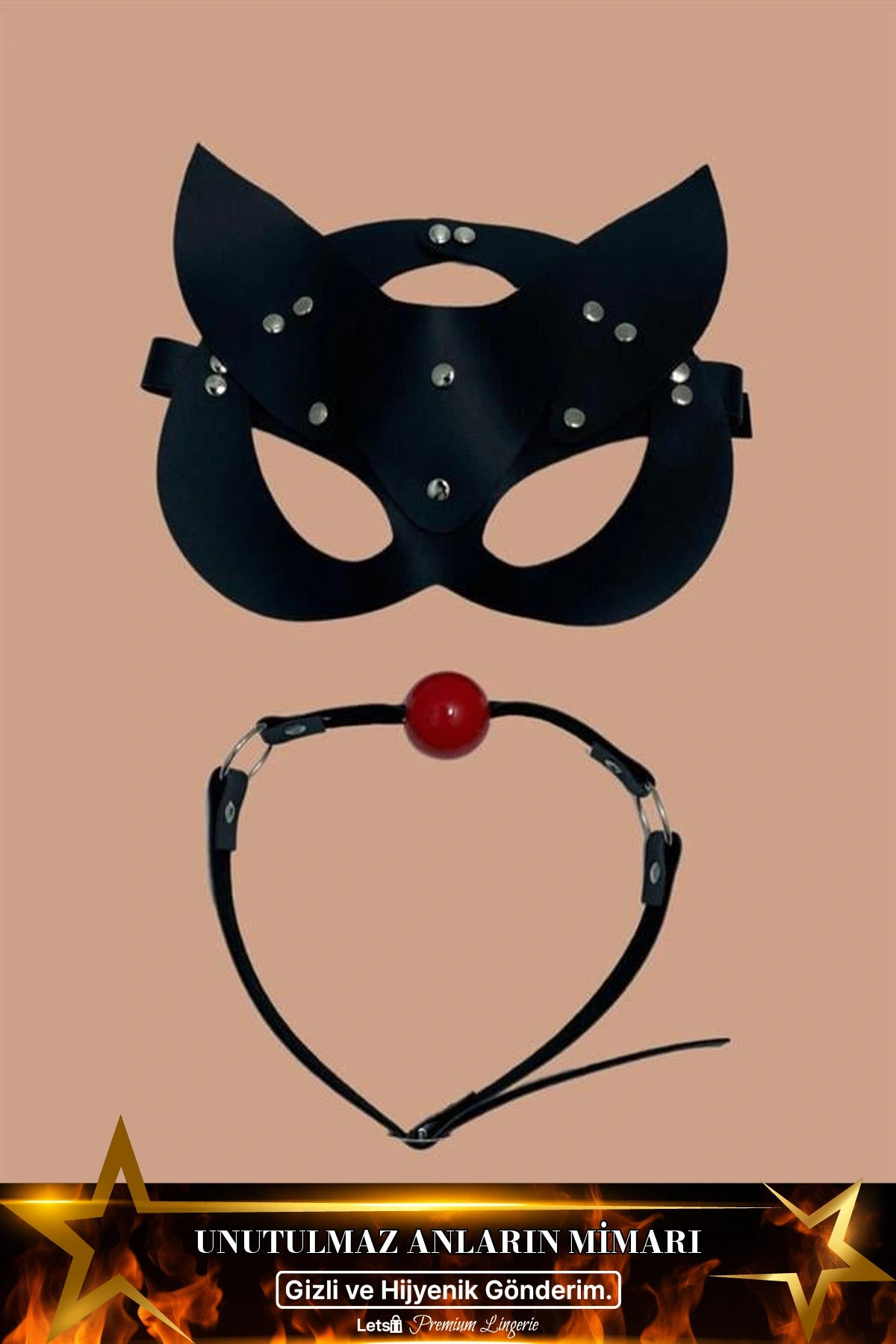 Deri Maske Ve Ağız Topu Harness Aksesuar Siyah Renk