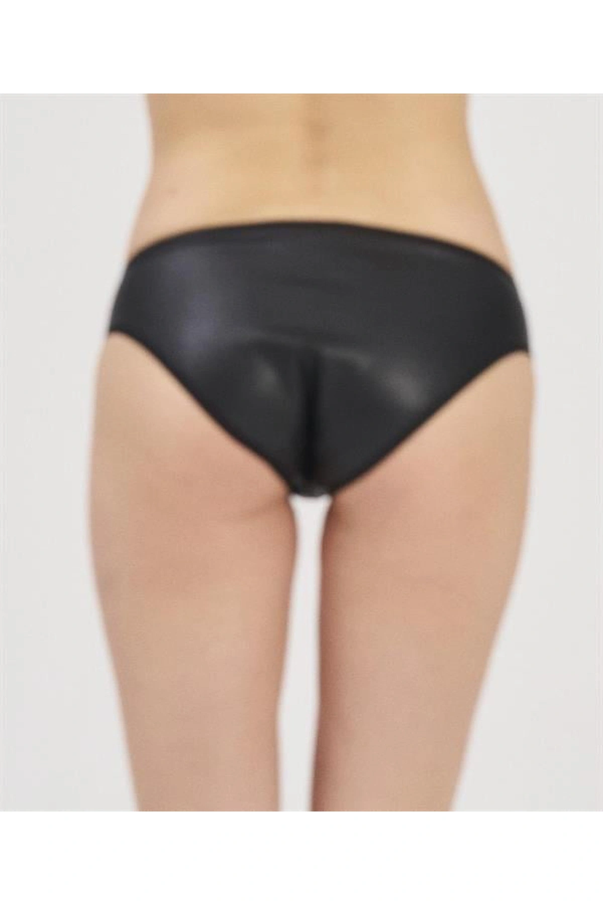 Deri Slip Fantezi Sütyen & Külot Siyah Renk