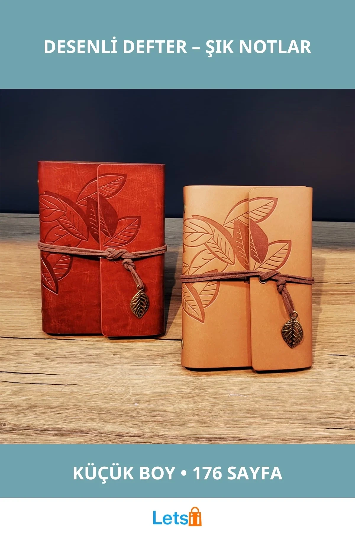 Deri Yaprak Desenli Küçük Boy Defter 88 Yapraklı Şık Not Defteri