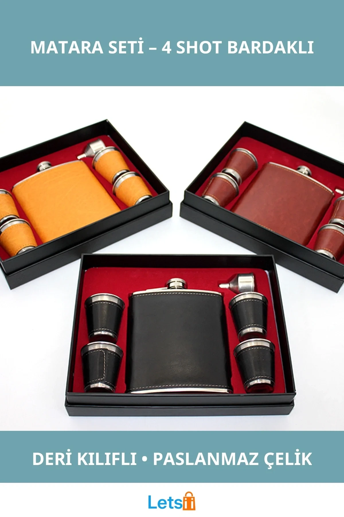 Derili Paslanmaz Çelik 4 Shot Bardaklı Matara