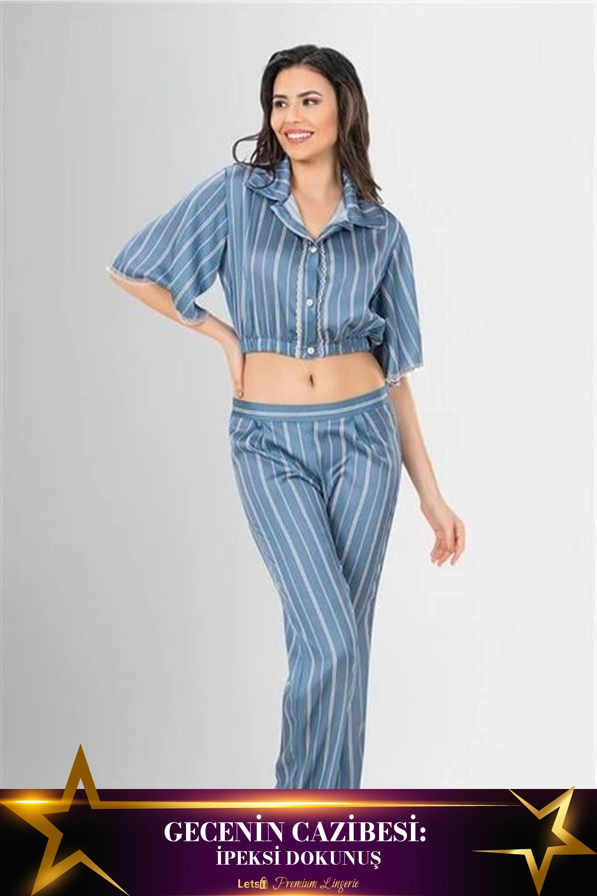 Desenli 2 Parça Saten Pijama Takımı Standart Renk