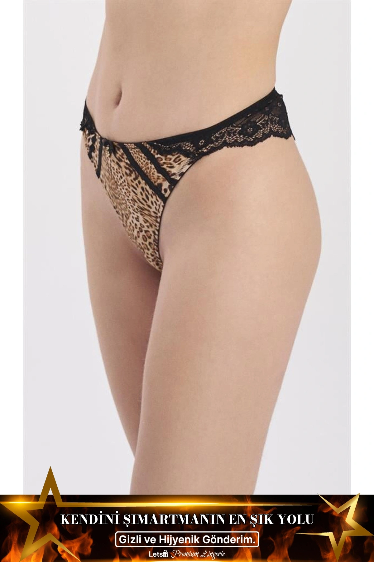 Desenli İnce Tanga String Leopar Renk