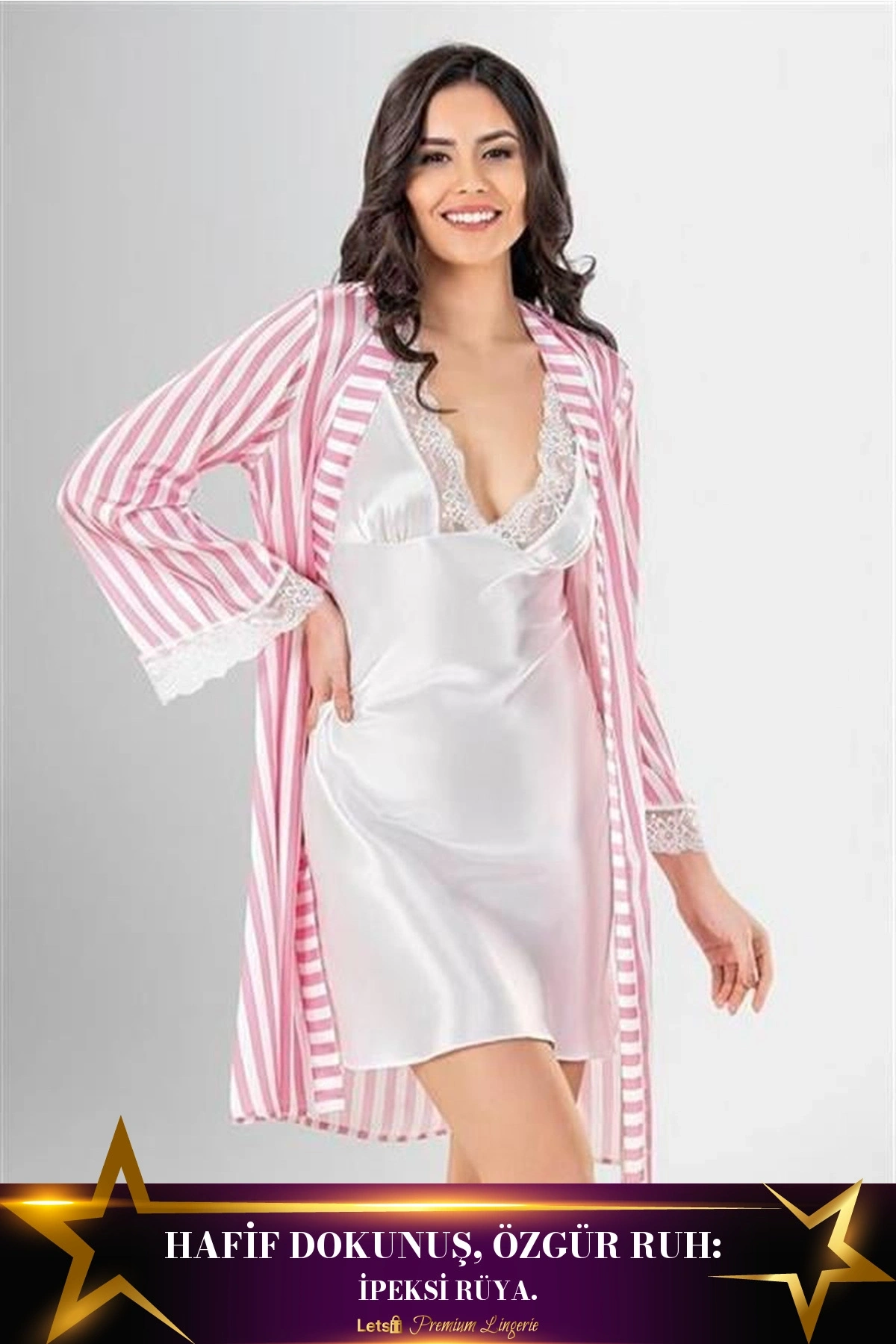 Desenli Kısa Sabahlık Ve Şort Takımı Standart Renk