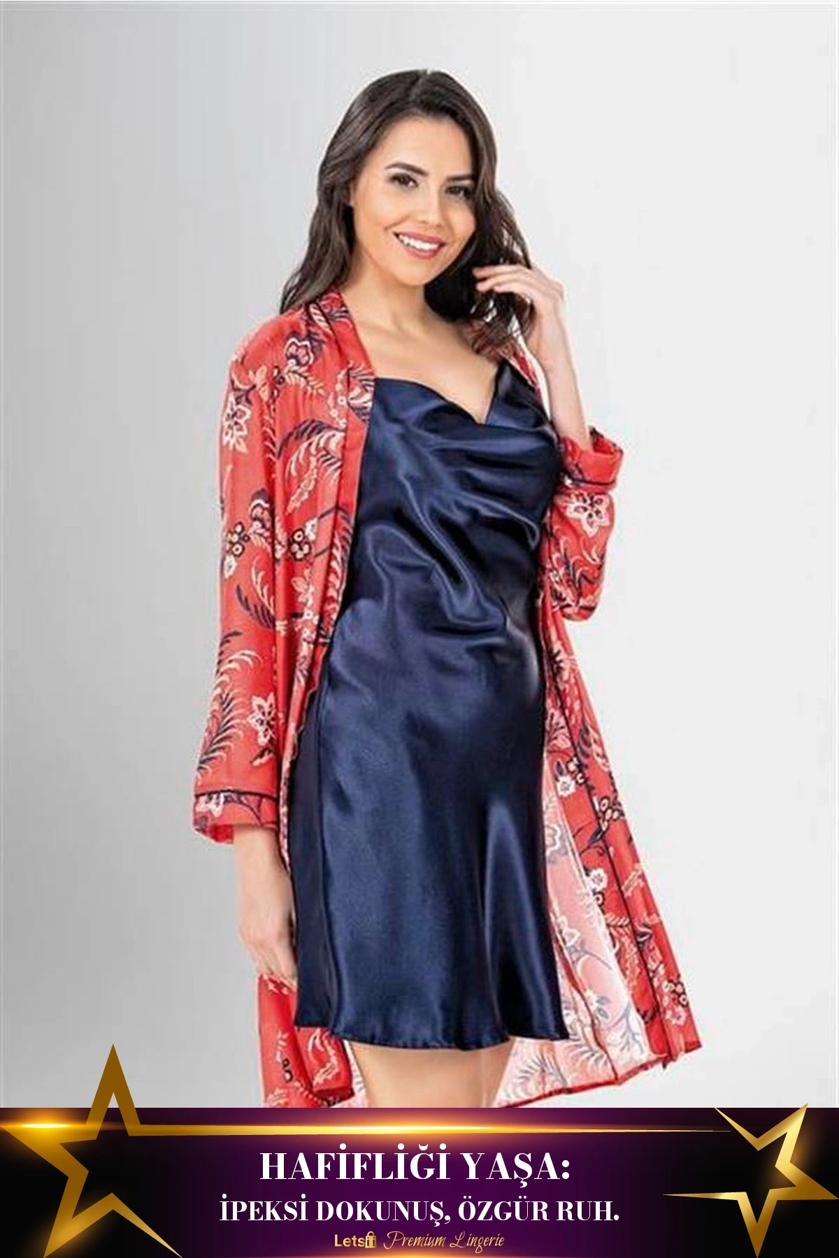 Desenli Kısa Sabahlık Ve Şort Takımı Standart Renk