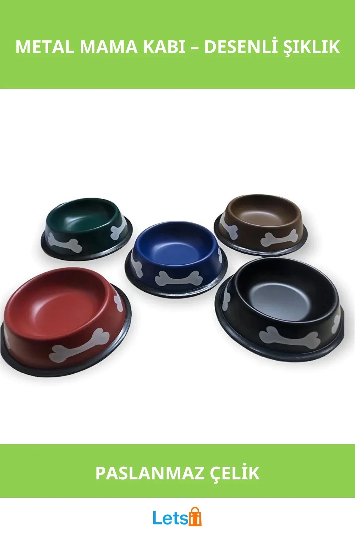 Desenli Renkli Metal Mama Kabı 16 cm Paslanmaz Çelik