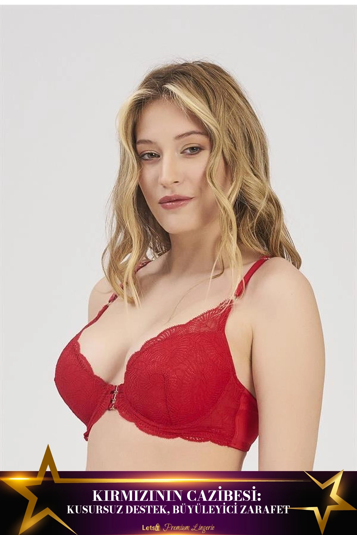 Destekli Balenli Sütyen Özel Detaylı Model Kırmızı Renk