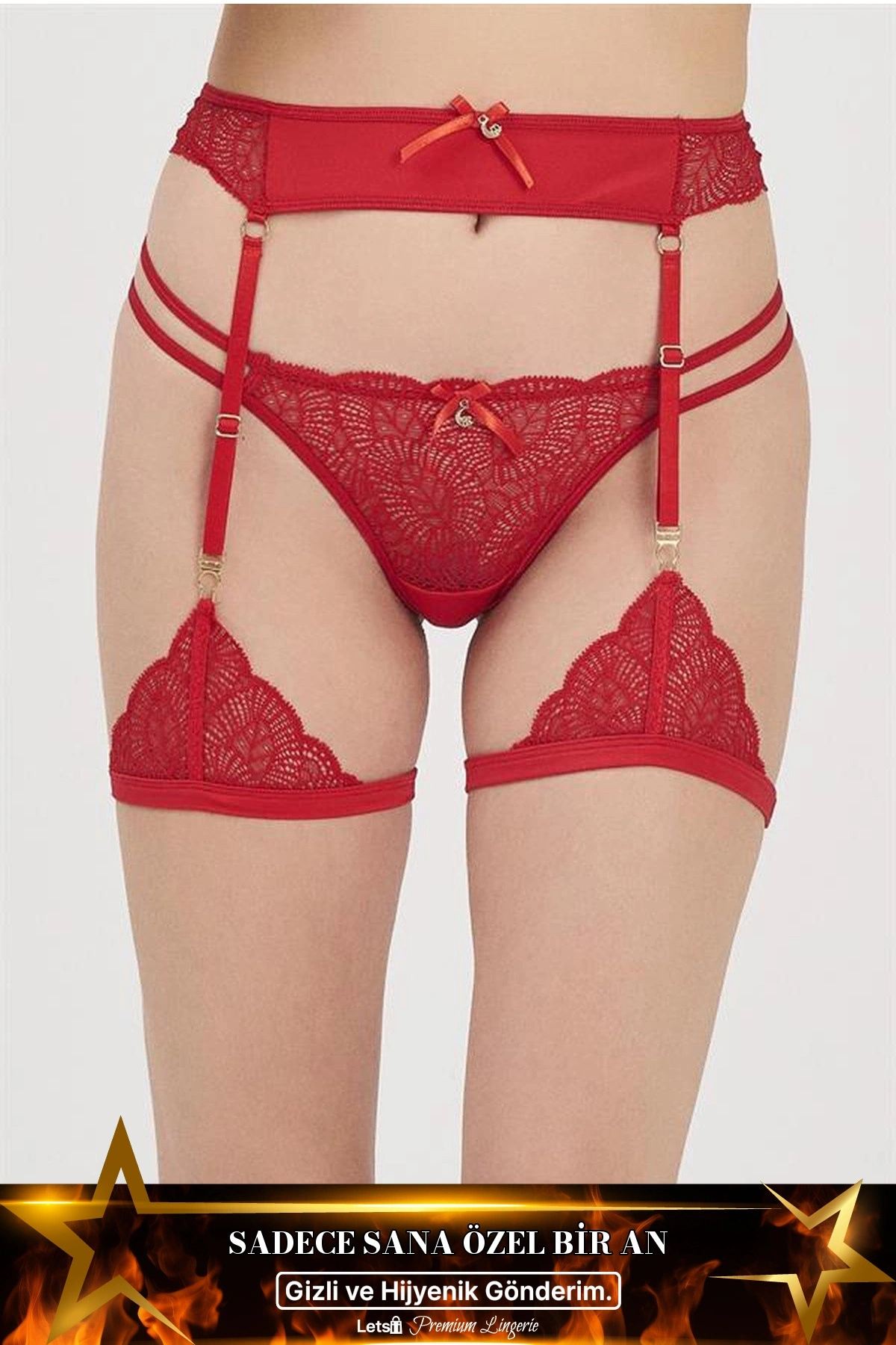 Detaylı Jartiyer Takımı Kırmızı Renk