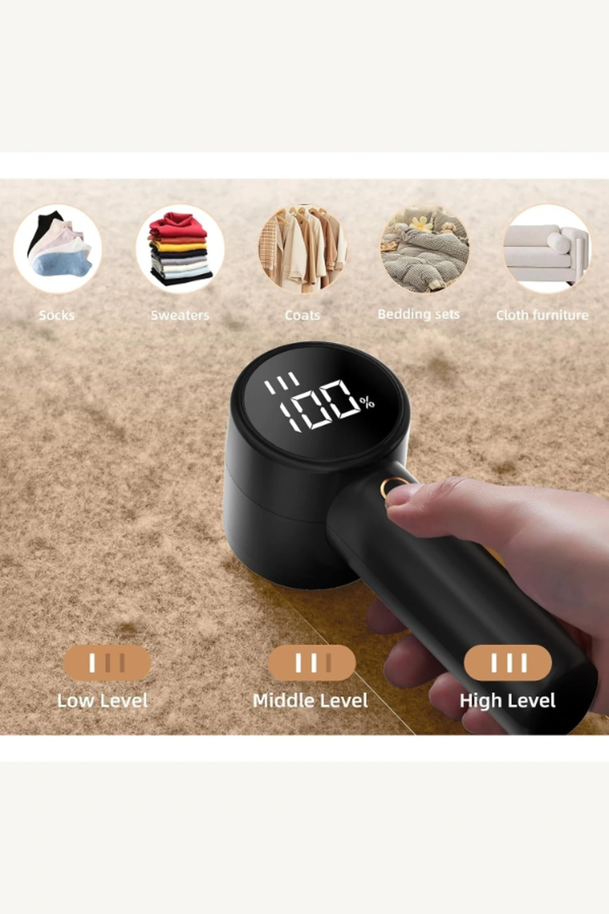 Dijital Ekranlı, 3 Güç Seviyeli, Type C Hızlı Şarjlı 1200 mAh Bataryalı Profesyonel Tüy ve Tiftik Temizleme Makinesi