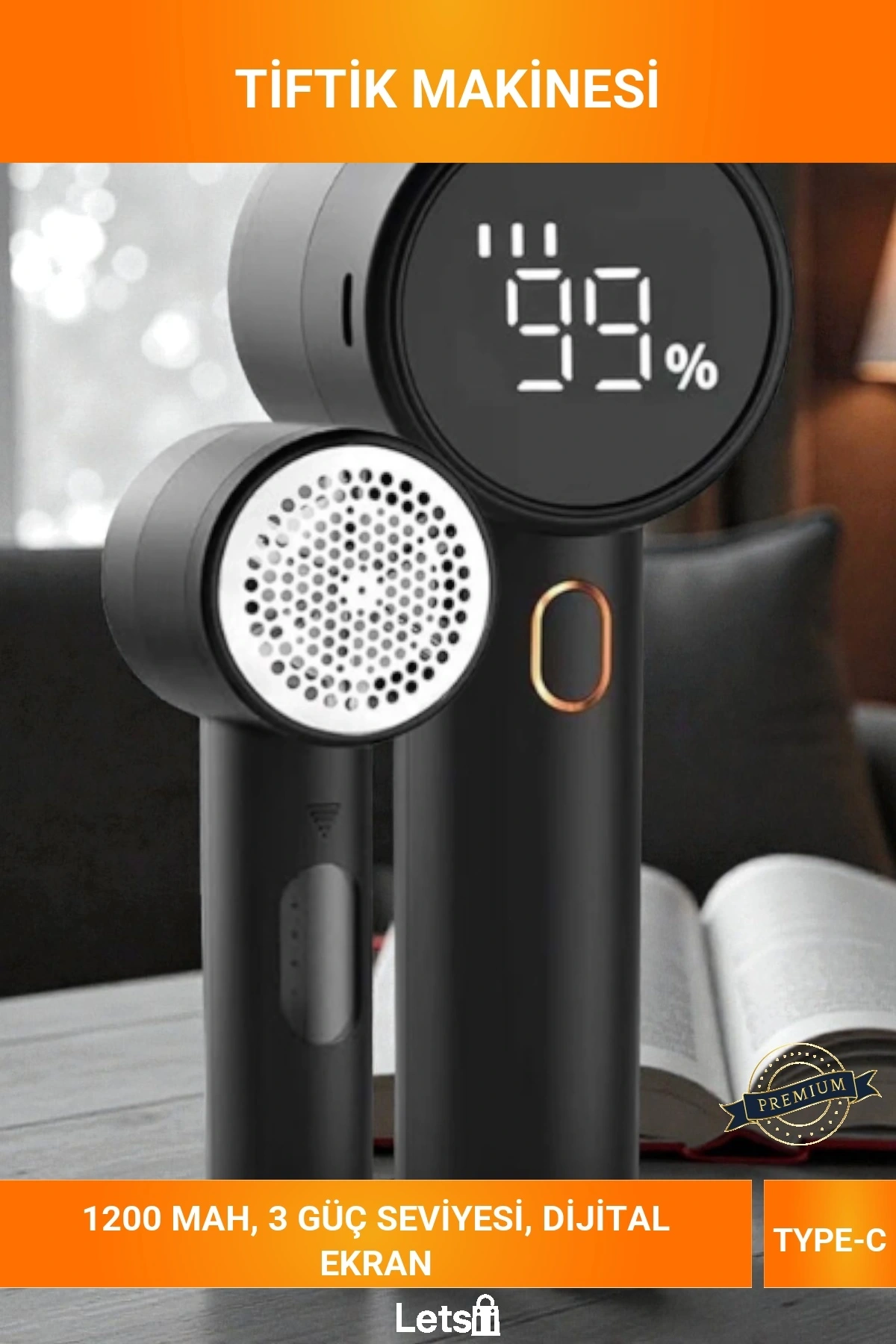 Dijital Ekranlı, 3 Güç Seviyeli, Type C Hızlı Şarjlı 1200 mAh Bataryalı Profesyonel Tüy ve Tiftik Temizleme Makinesi