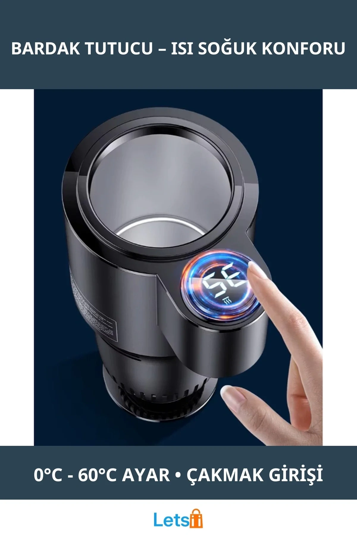 Dijital Göstergeli Araç İçi Isıtıcı ve Soğutucu Bardak Tutucu