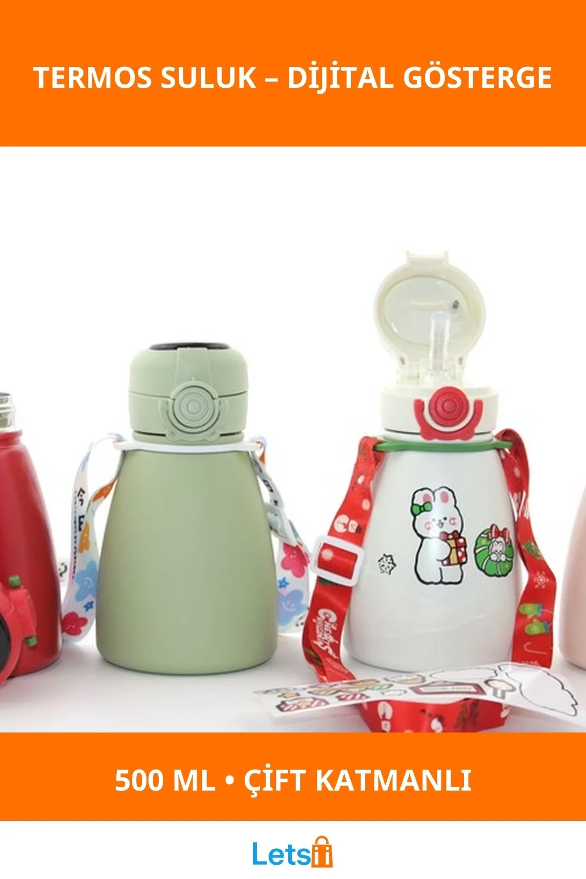 Dijital Göstergeli Çift Katmanlı Termos Suluk 500 ml