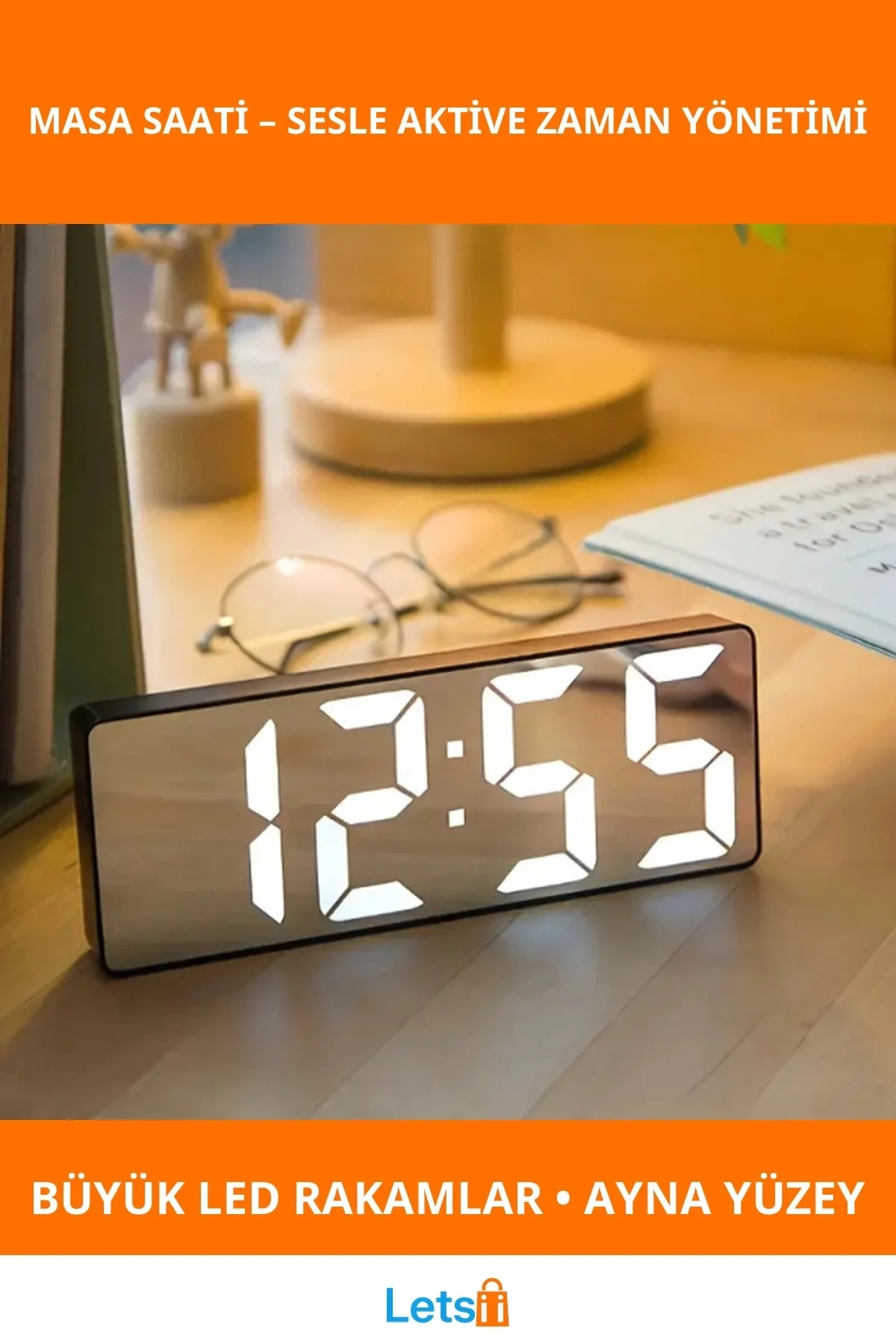 Dijital Sese Duyarlı Alarmlı Şık Masa Saati 14x5 cm