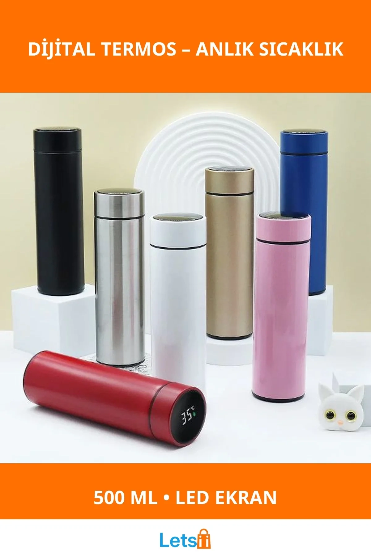 Dijital Sıcaklık Göstergeli Paslanmaz Çelik Termos 500 ml