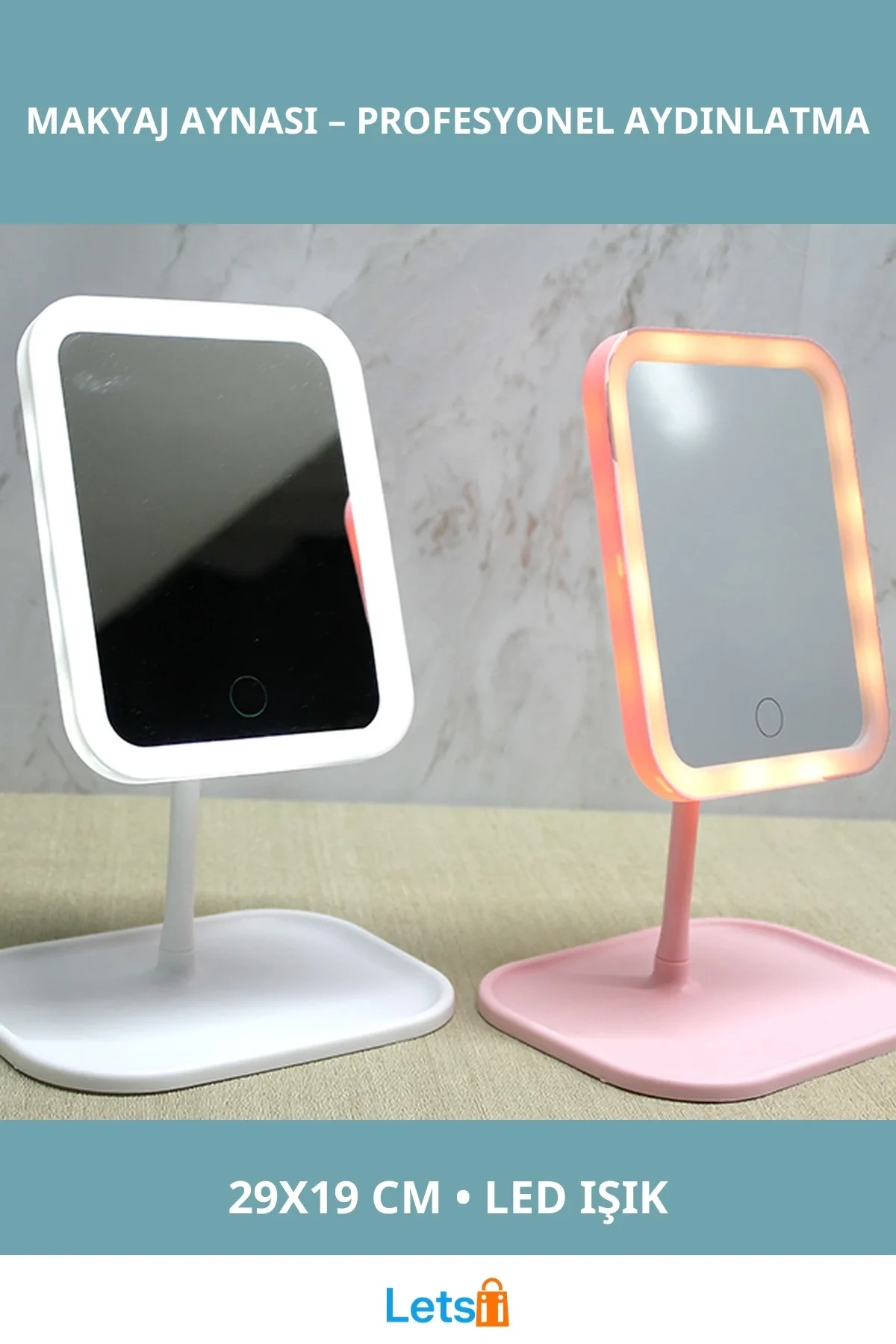 Dikdörtgen LED’li Makyaj Aynası 29x19 cm Işıklı Masaüstü Aksesuar