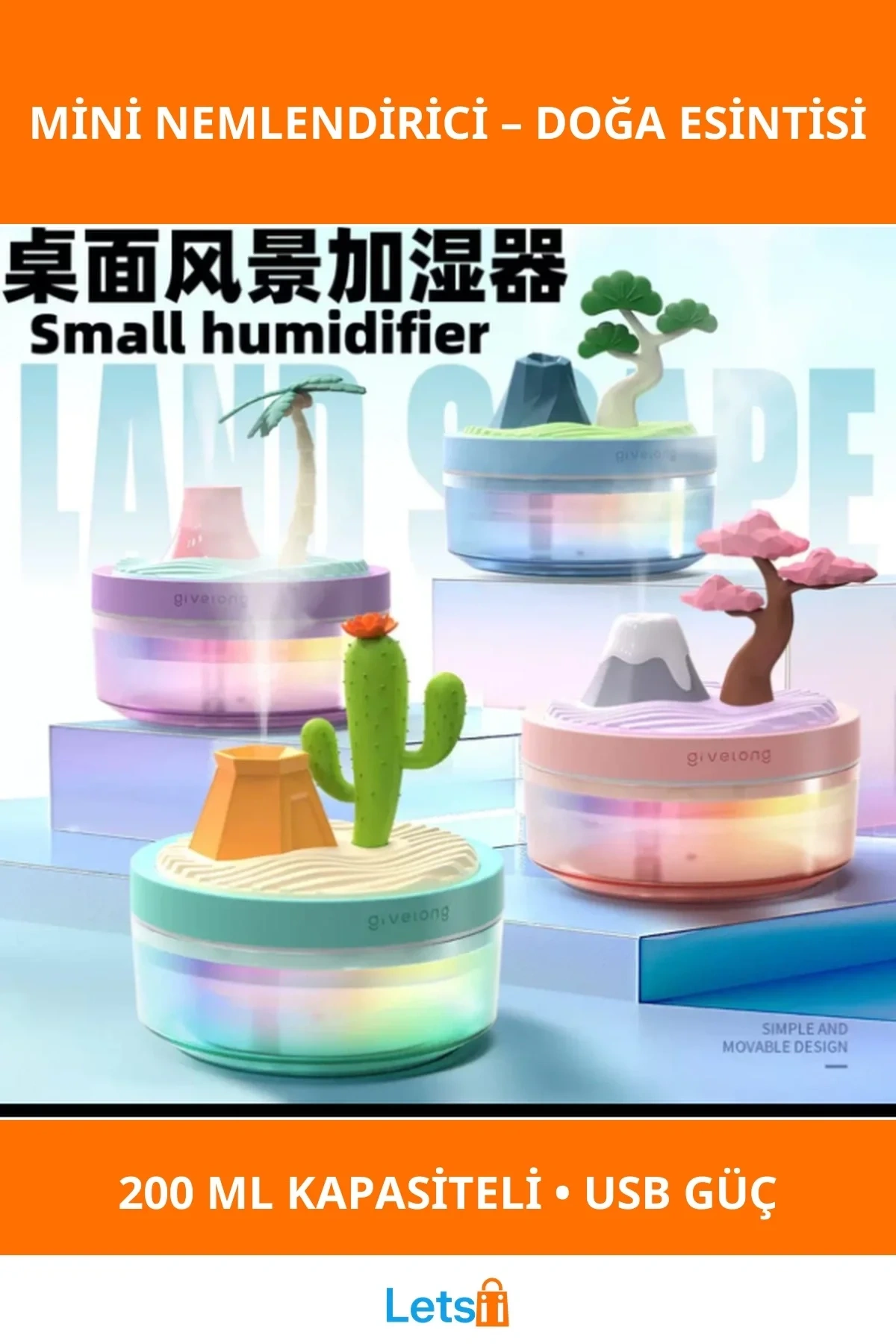 Doğa Temalı Mini Nemlendirici USB LED Gece Lambası