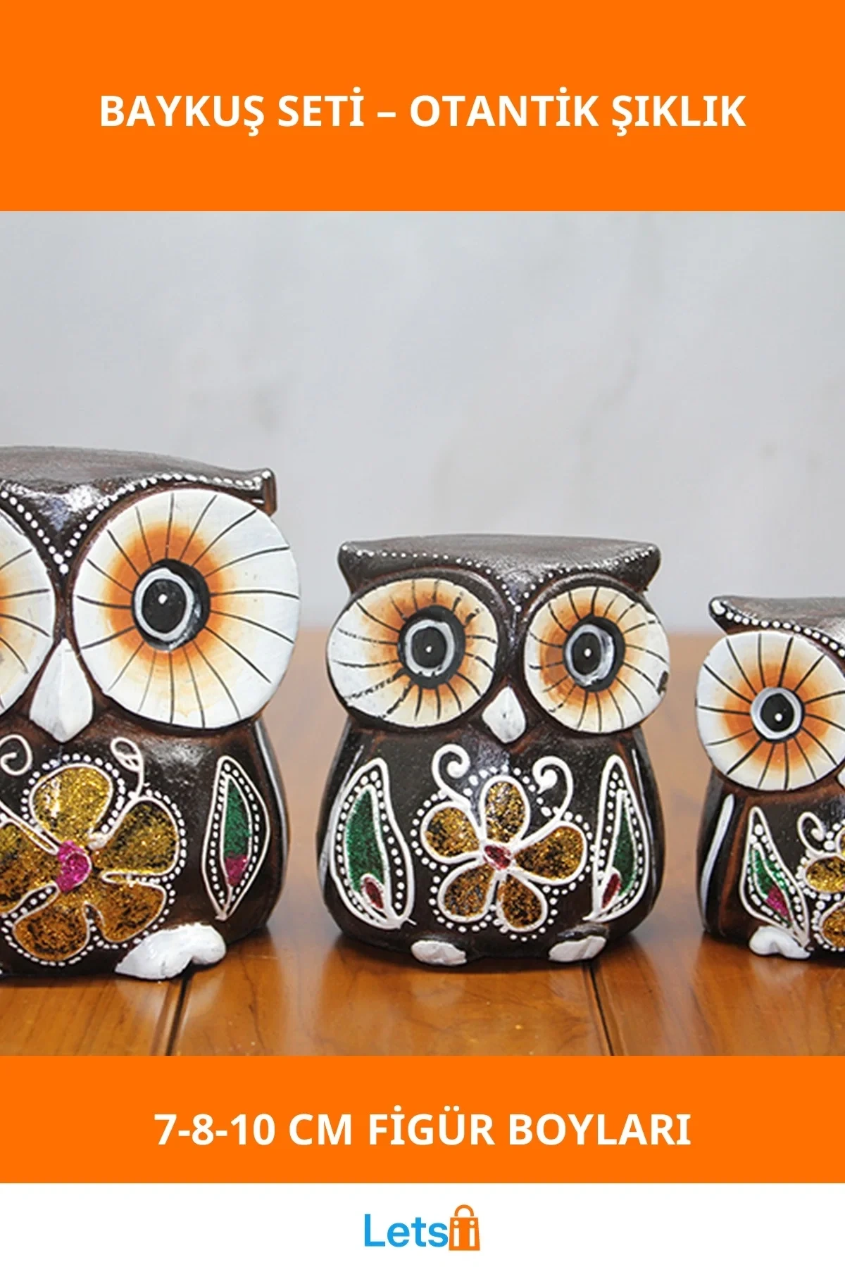 Doğal Ahşap 3lü Baykuş Figürü Seti Dekoratif Aksesuar