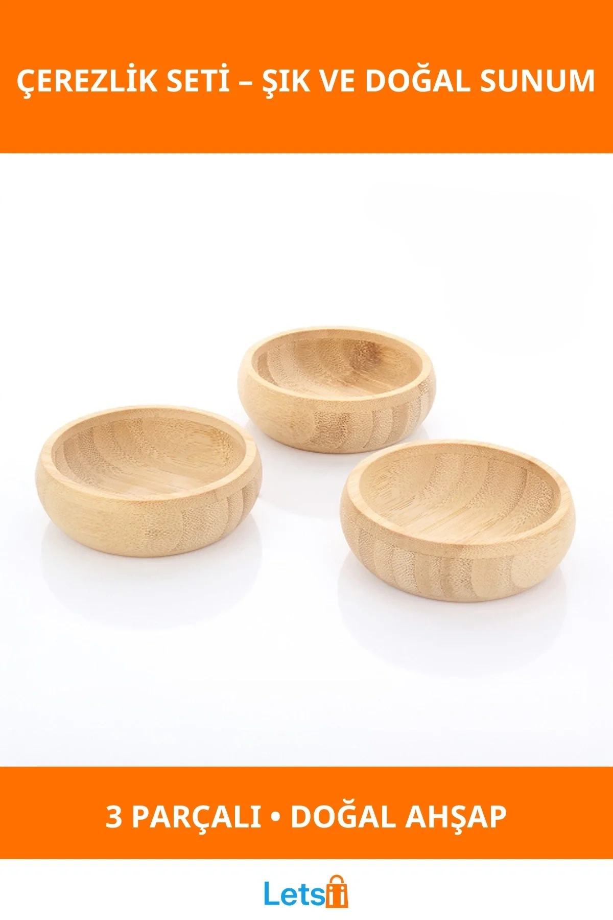 Doğal Ahşap 3lü Çerezlik Seti Şık ve Pratik Atıştırmalık Sunumu