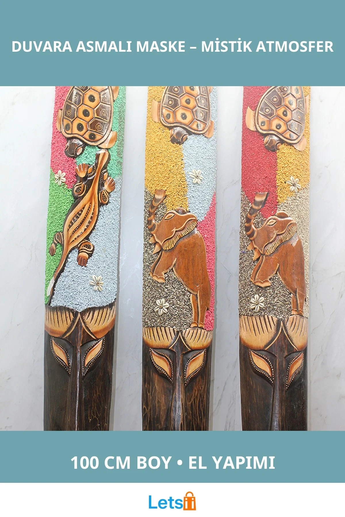 Doğal Ahşap El İşçiliğiyle Üretilmiş 1 Metre Duvara Asmalı Maske
