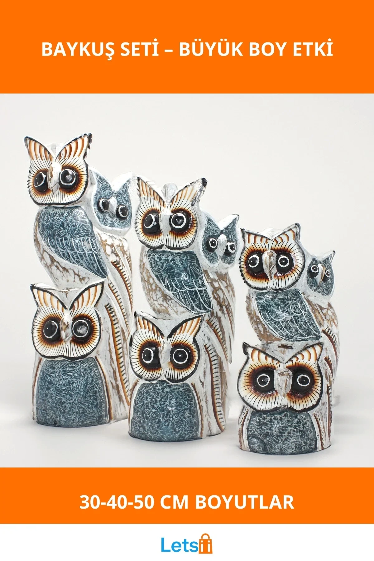 Doğal Ahşap El Yapımı 3lü Baykuş Figürü Dekorasyon Seti