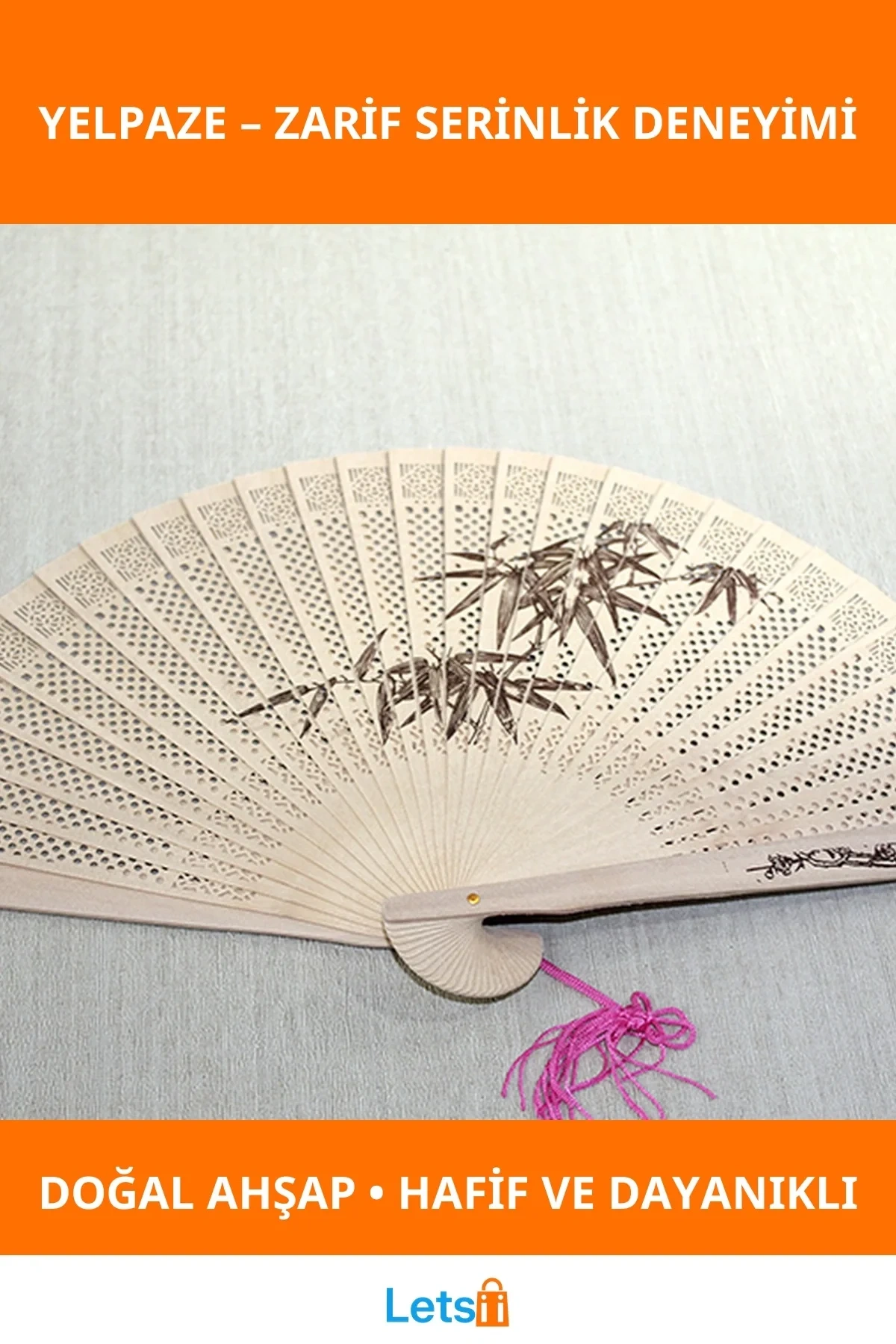 Doğal Ahşap Estetik Katlanabilir Yelpaze Şık ve Zarif Tasarım