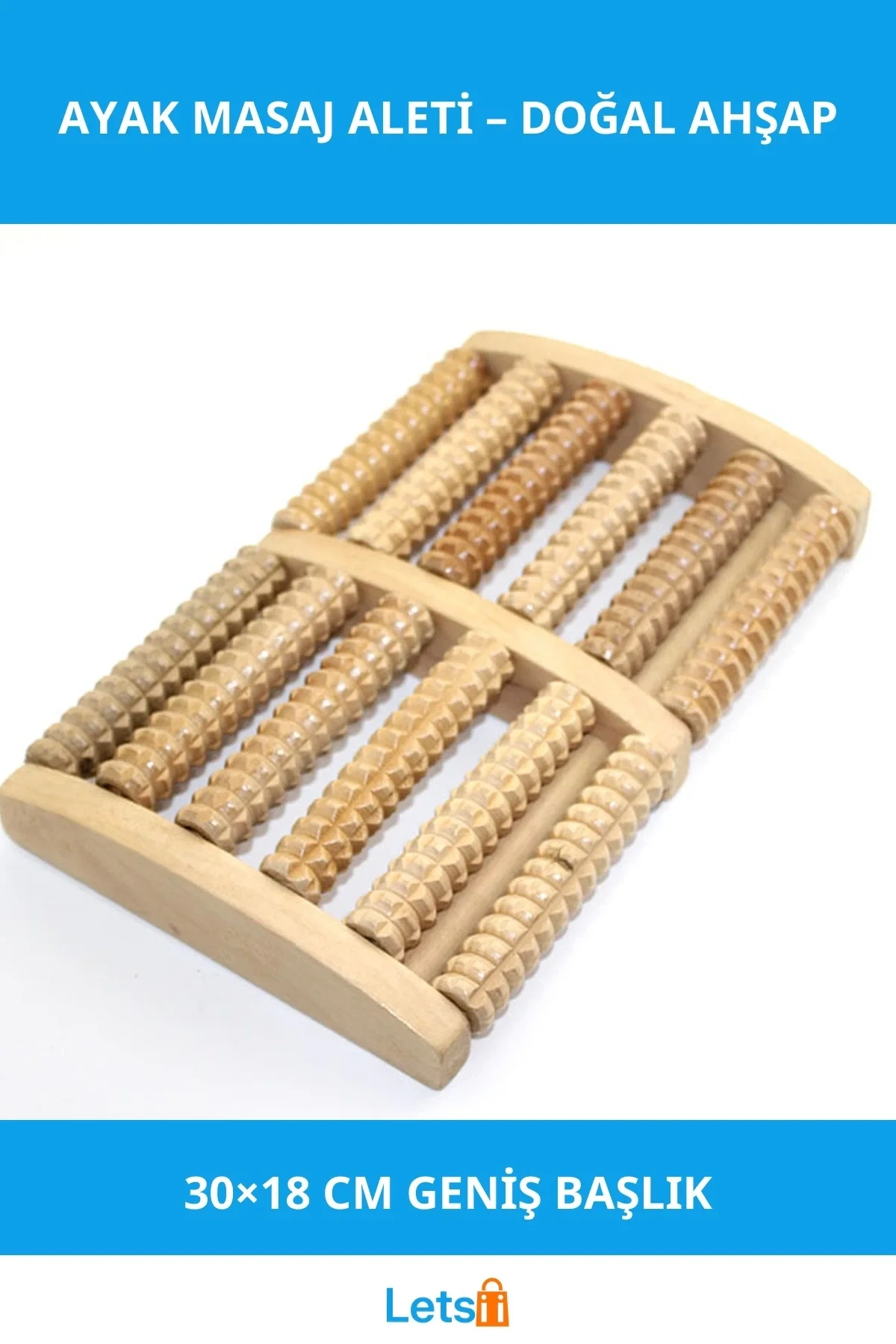 Doğal Ahşap Geniş Ayak Masaj Aleti 30x18 cm