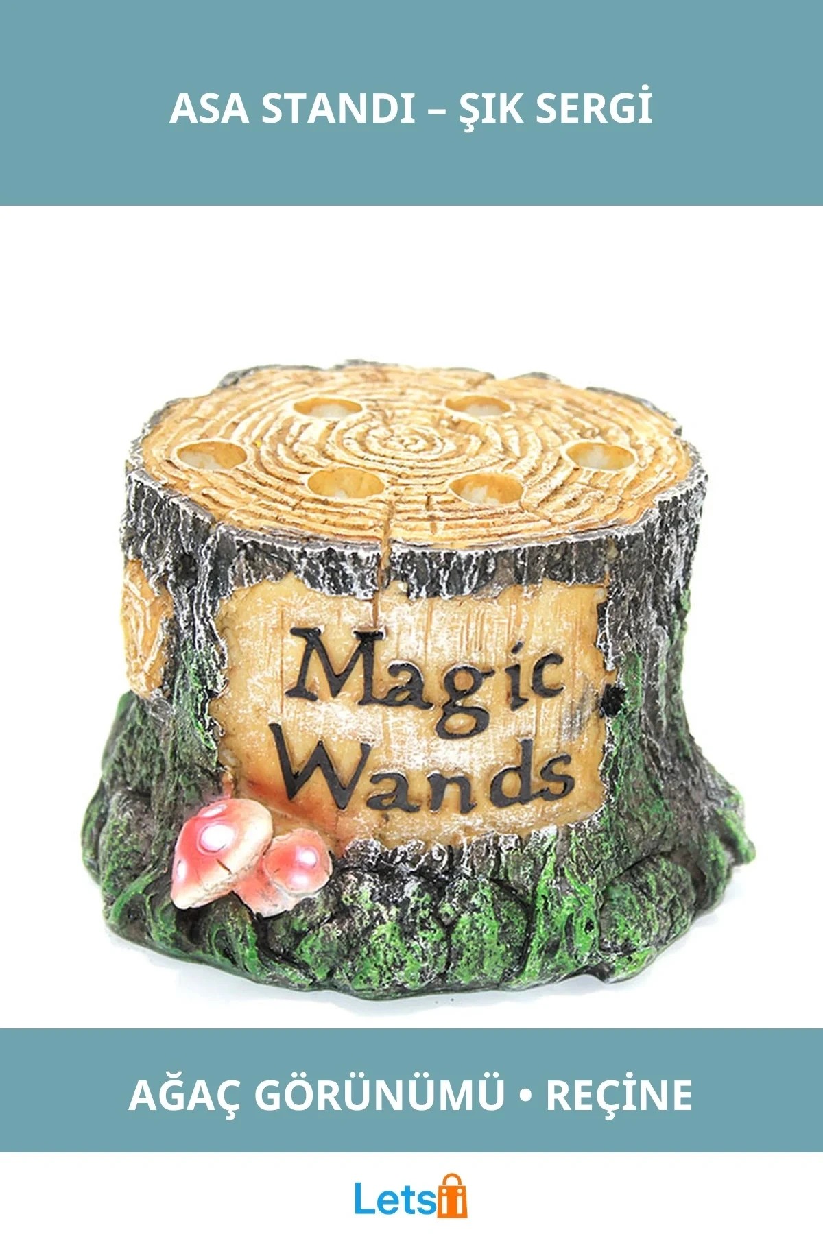 Doğal Ahşap Görünümlü Sihirli Asa Standı 6 Adet Kapasiteli Dekoratif Ürün