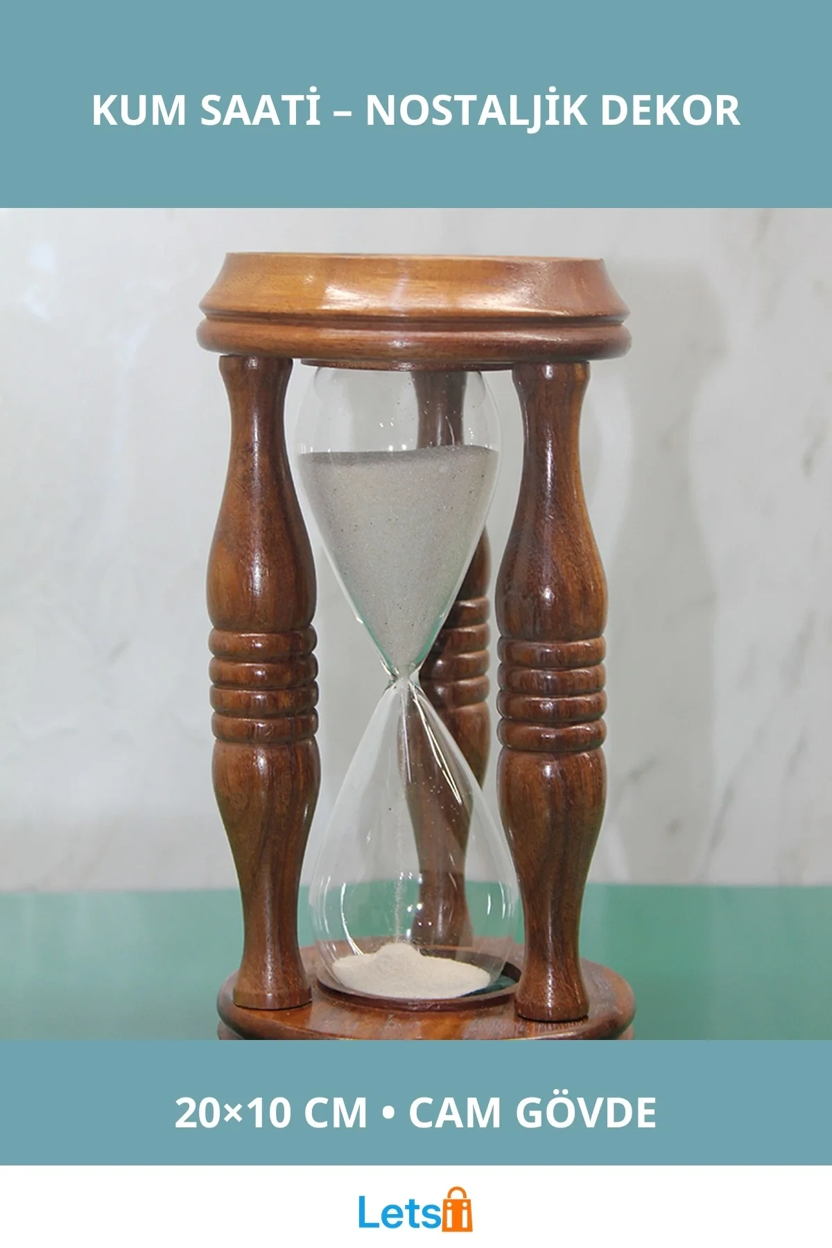 Doğal Ahşap Klasik Dekoratif Kum Saati 20x10 cm