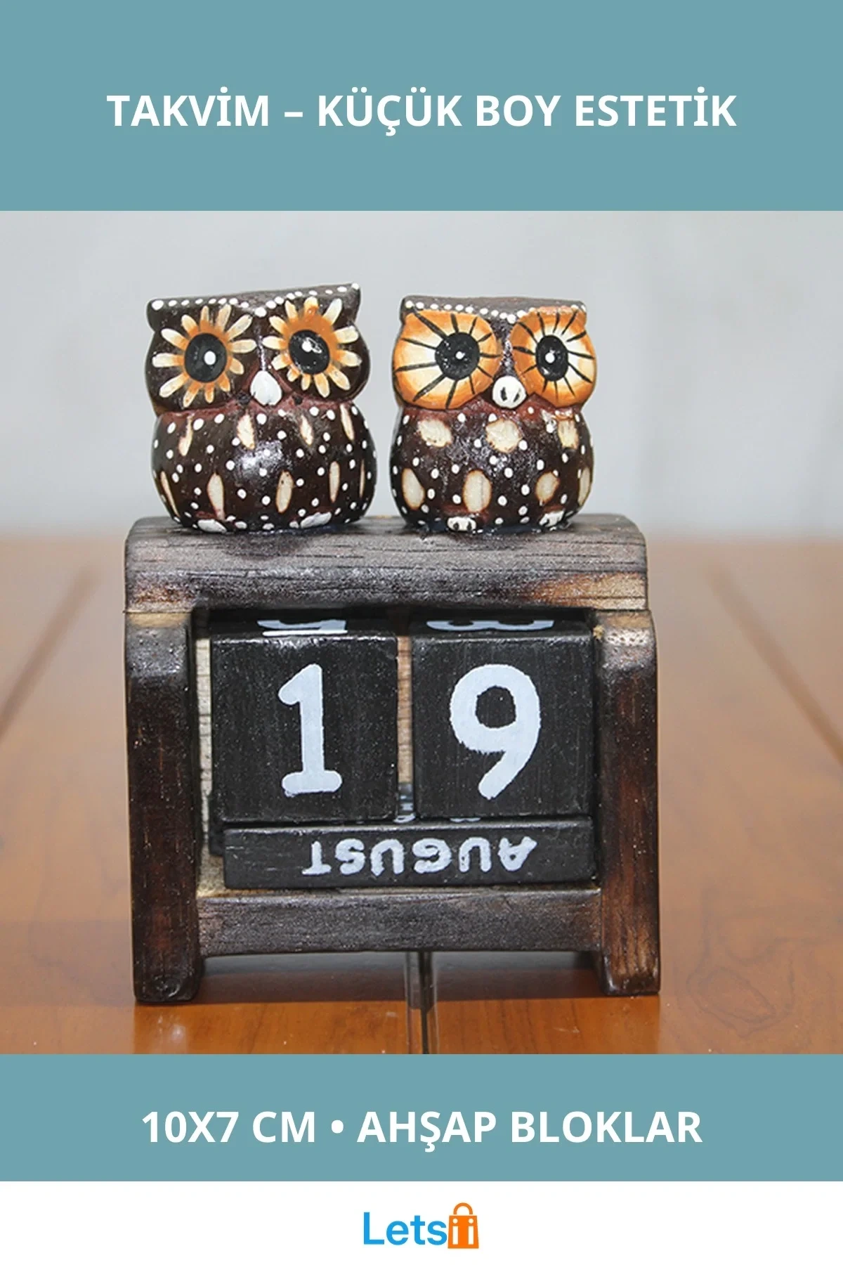 Doğal Ahşap Küçük Boy Baykuş Figürlü Takvim