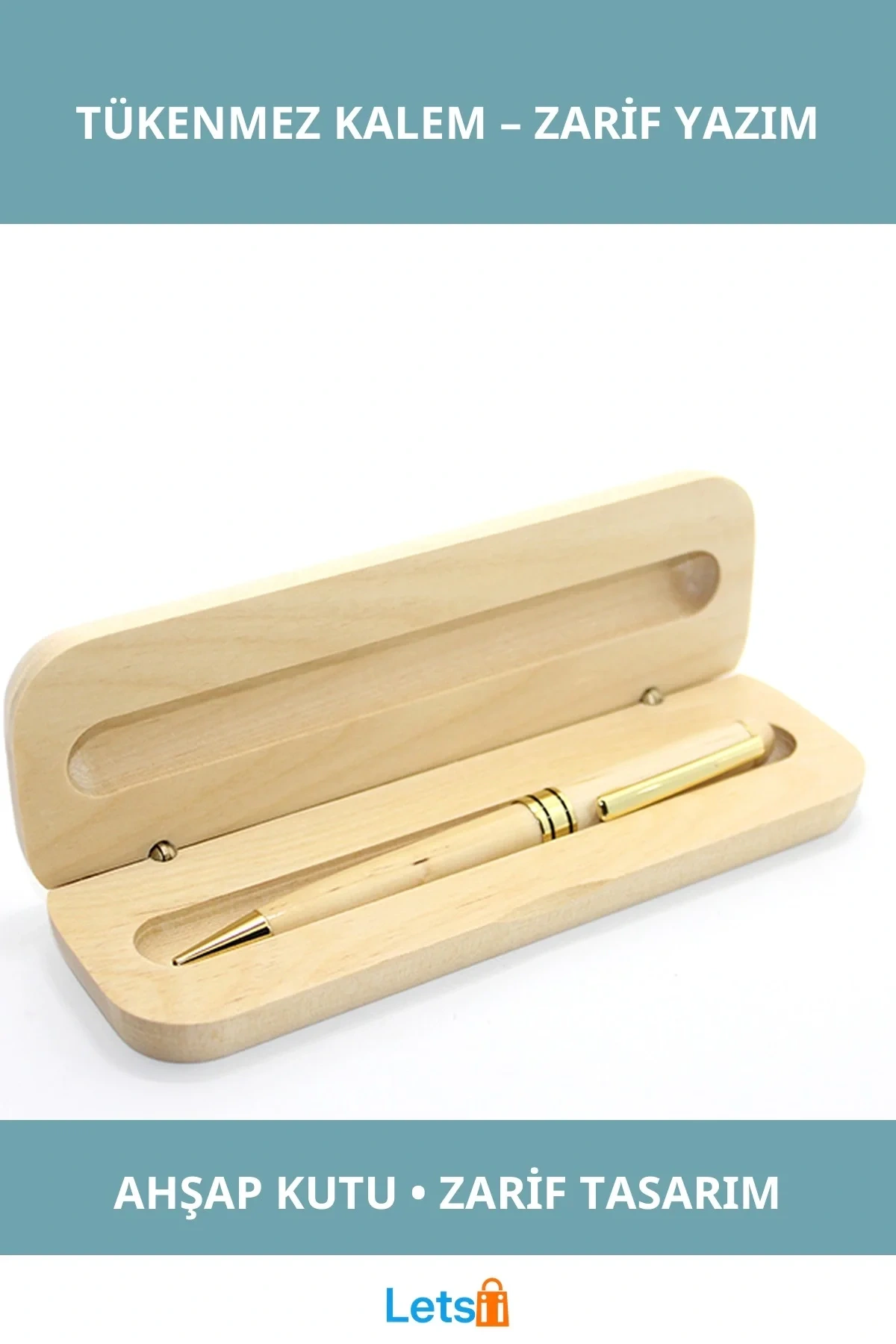 Doğal Ahşap Kutulu Şık Tükenmez Kalem