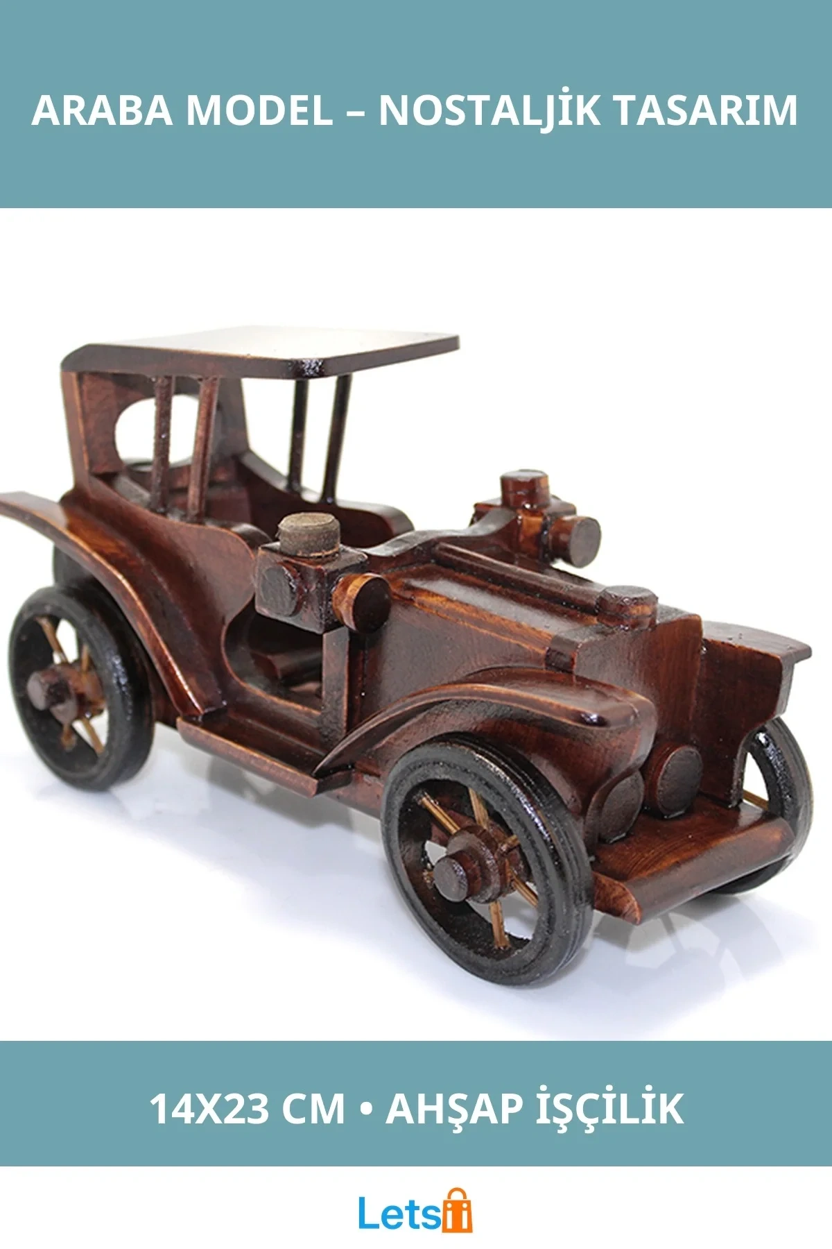 Doğal Ahşap Nostaljik Araba Model 2 Dekoratif Obje