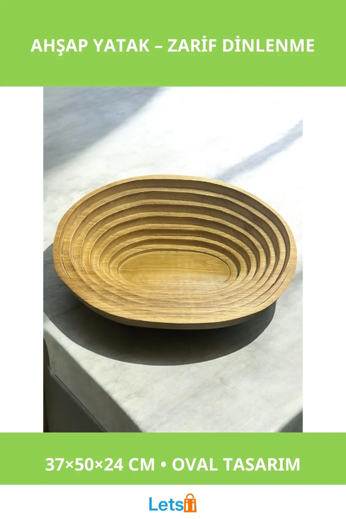 Doğal Ahşap Oval Evcil Hayvan Yatak 37x50x24 cm