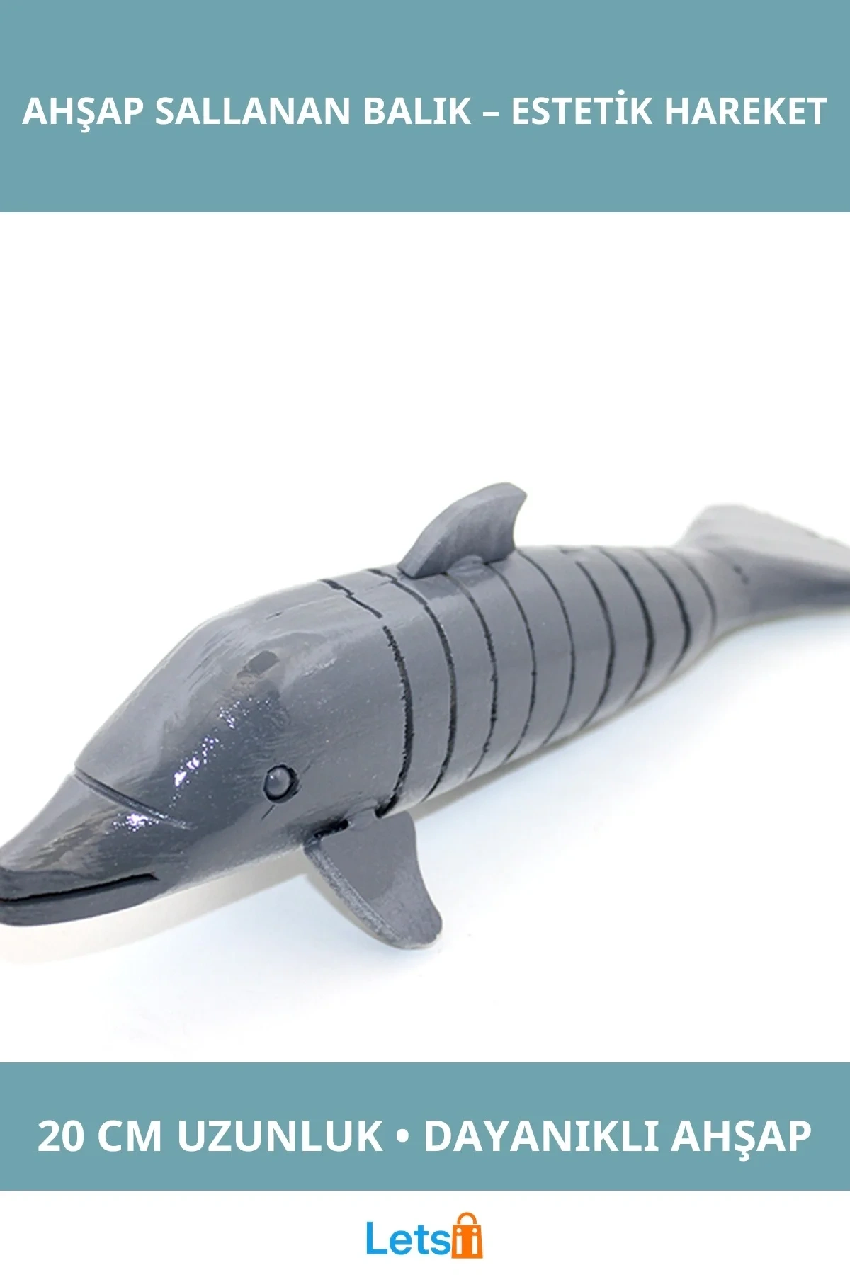 Doğal Ahşap Sallanan Balık 20cm Dekoratif Aksesuar